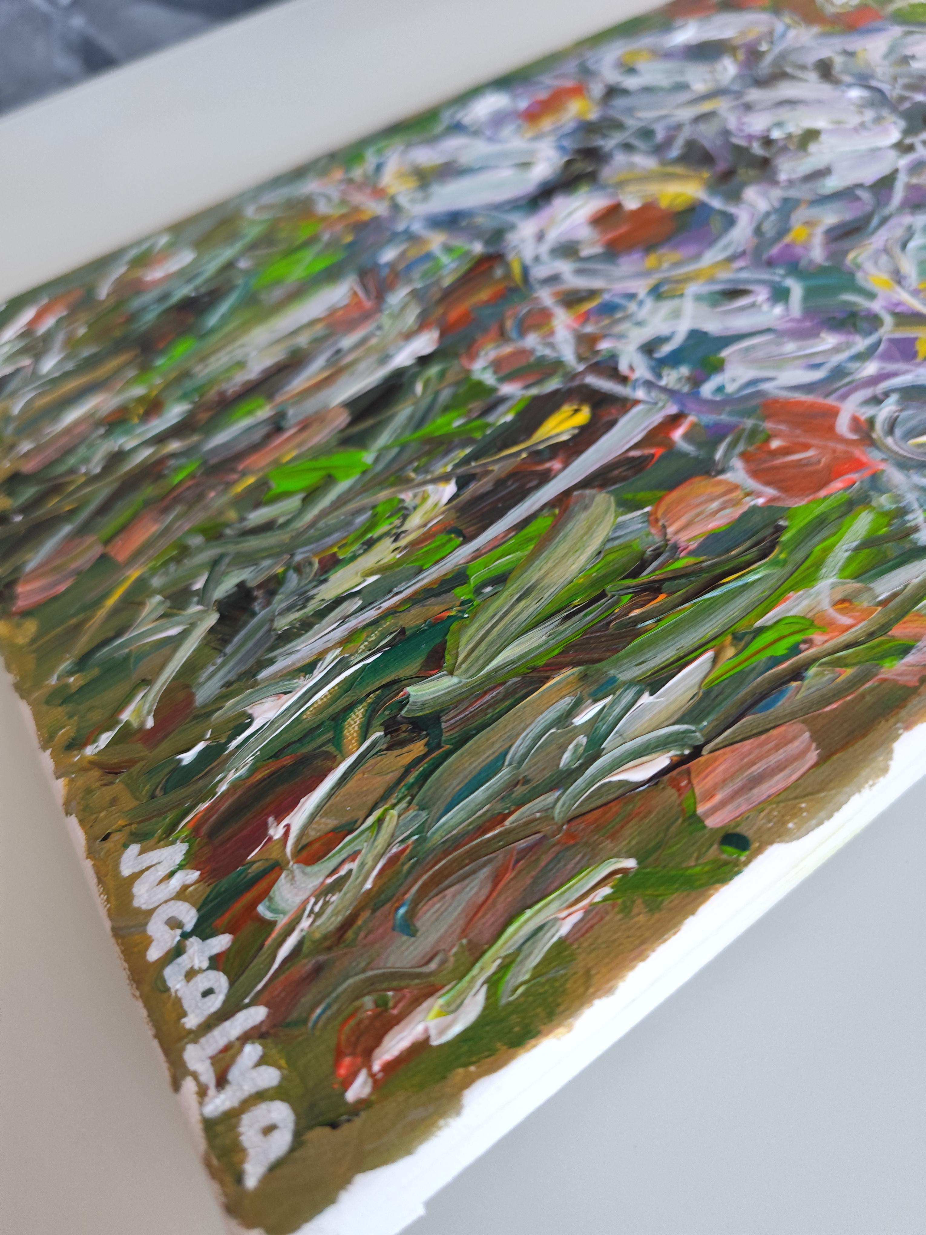 Zeitgenössisches abstraktes Blumengemälde inspiriert von Van Gogh 