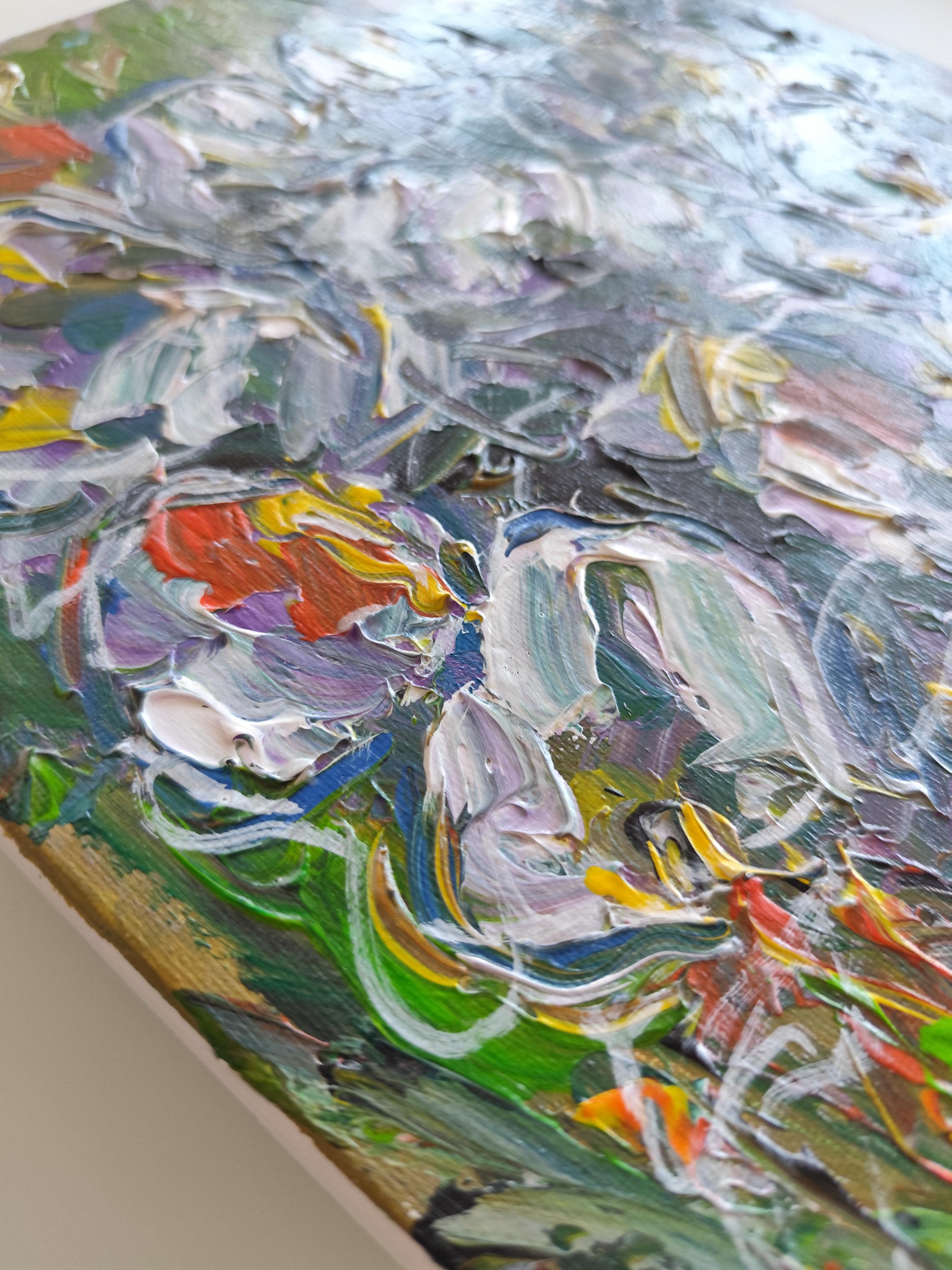 Zeitgenössisches abstraktes Blumengemälde inspiriert von Van Gogh 