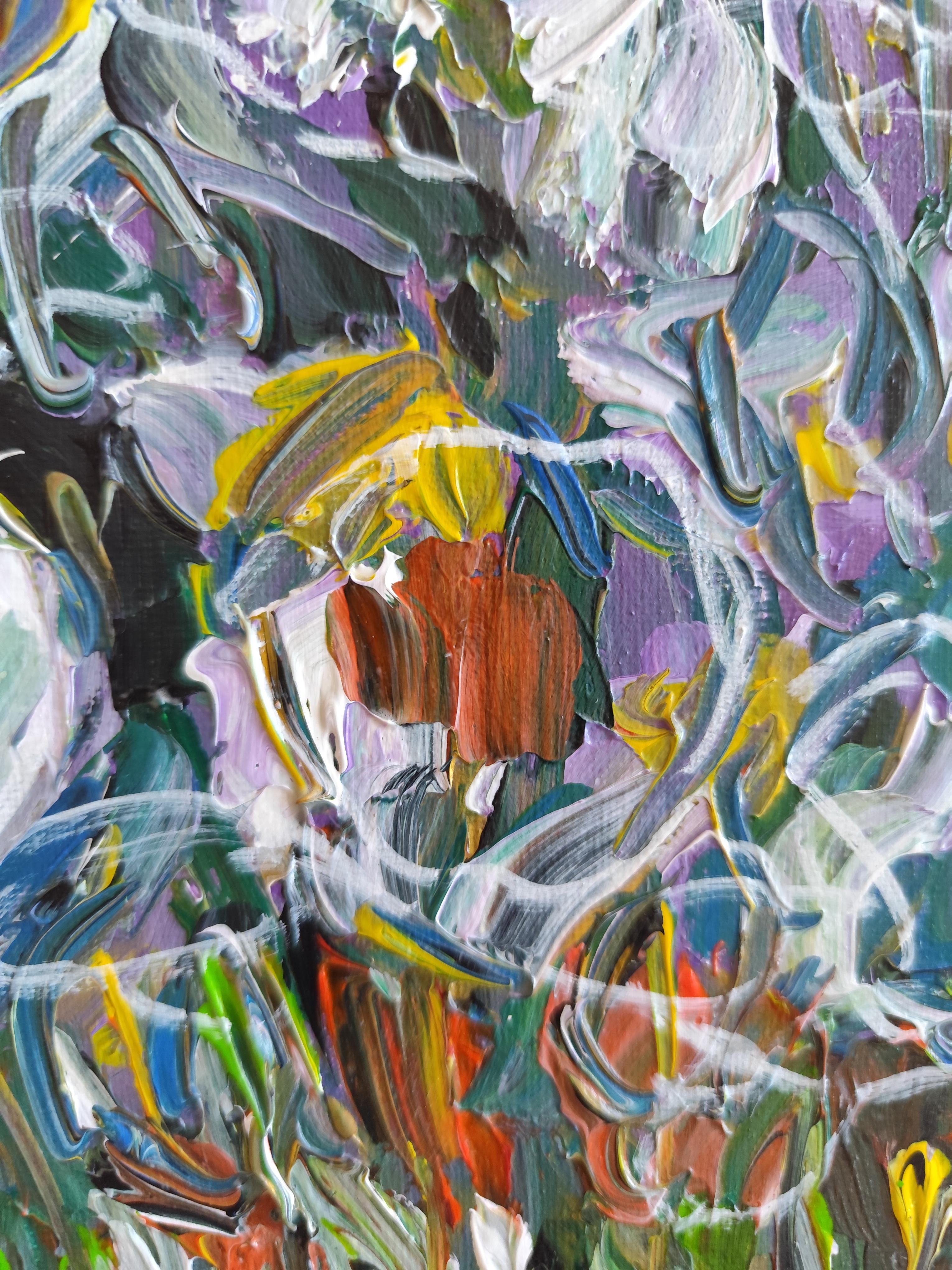 Zeitgenössisches abstraktes Blumengemälde inspiriert von Van Gogh 