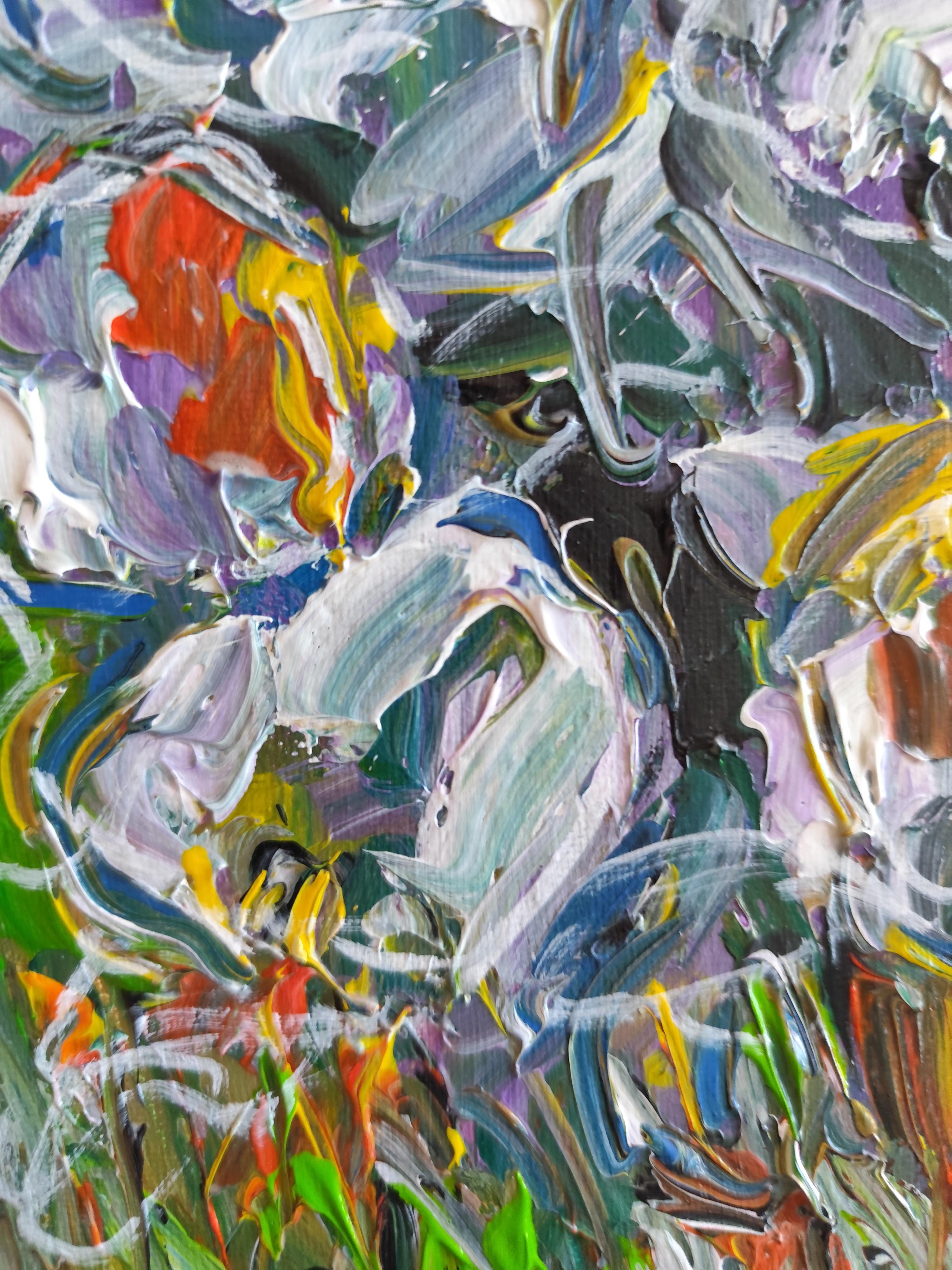 Zeitgenössisches abstraktes Blumengemälde inspiriert von Van Gogh 