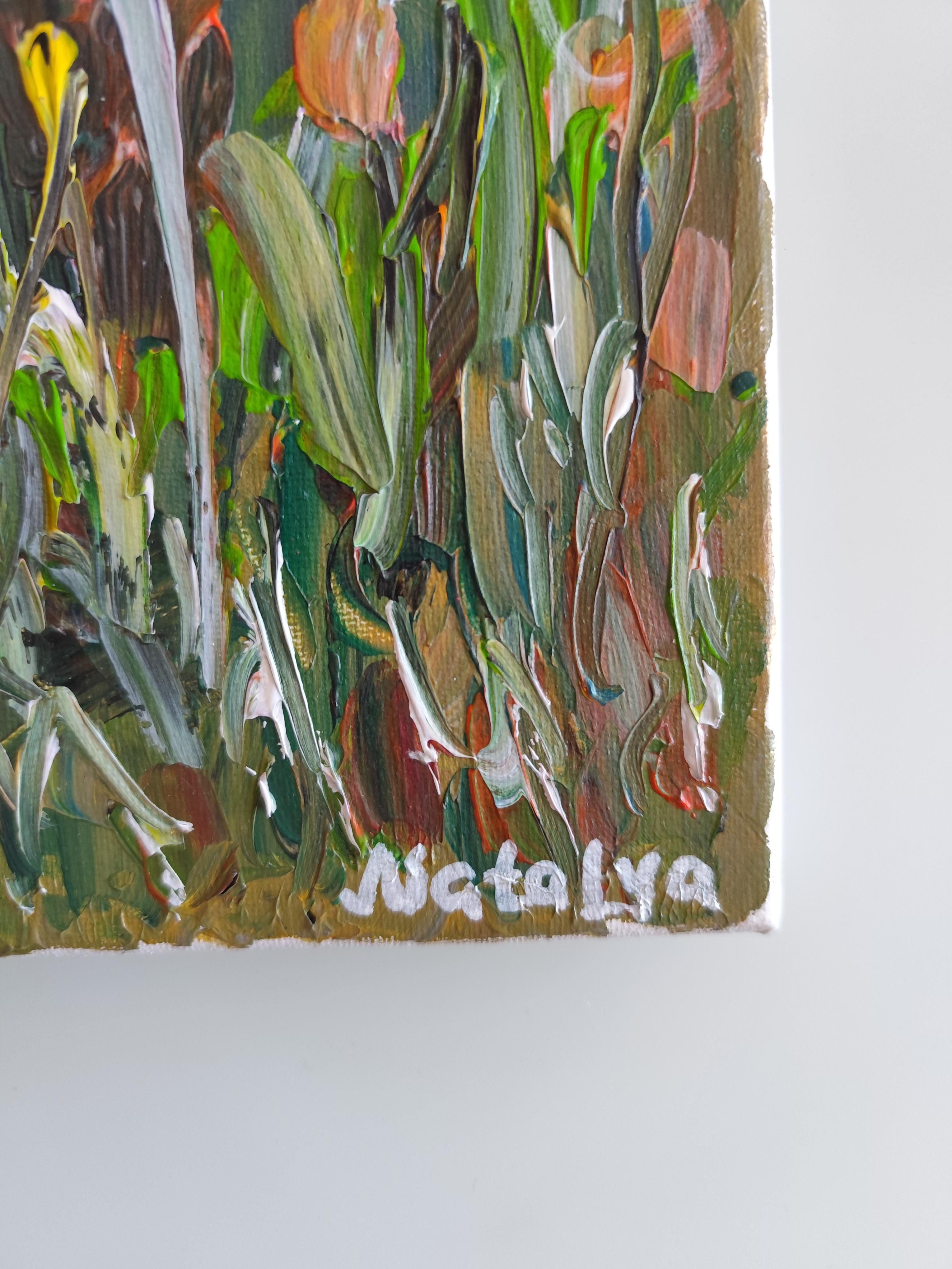 Zeitgenössisches abstraktes Blumengemälde inspiriert von Van Gogh 