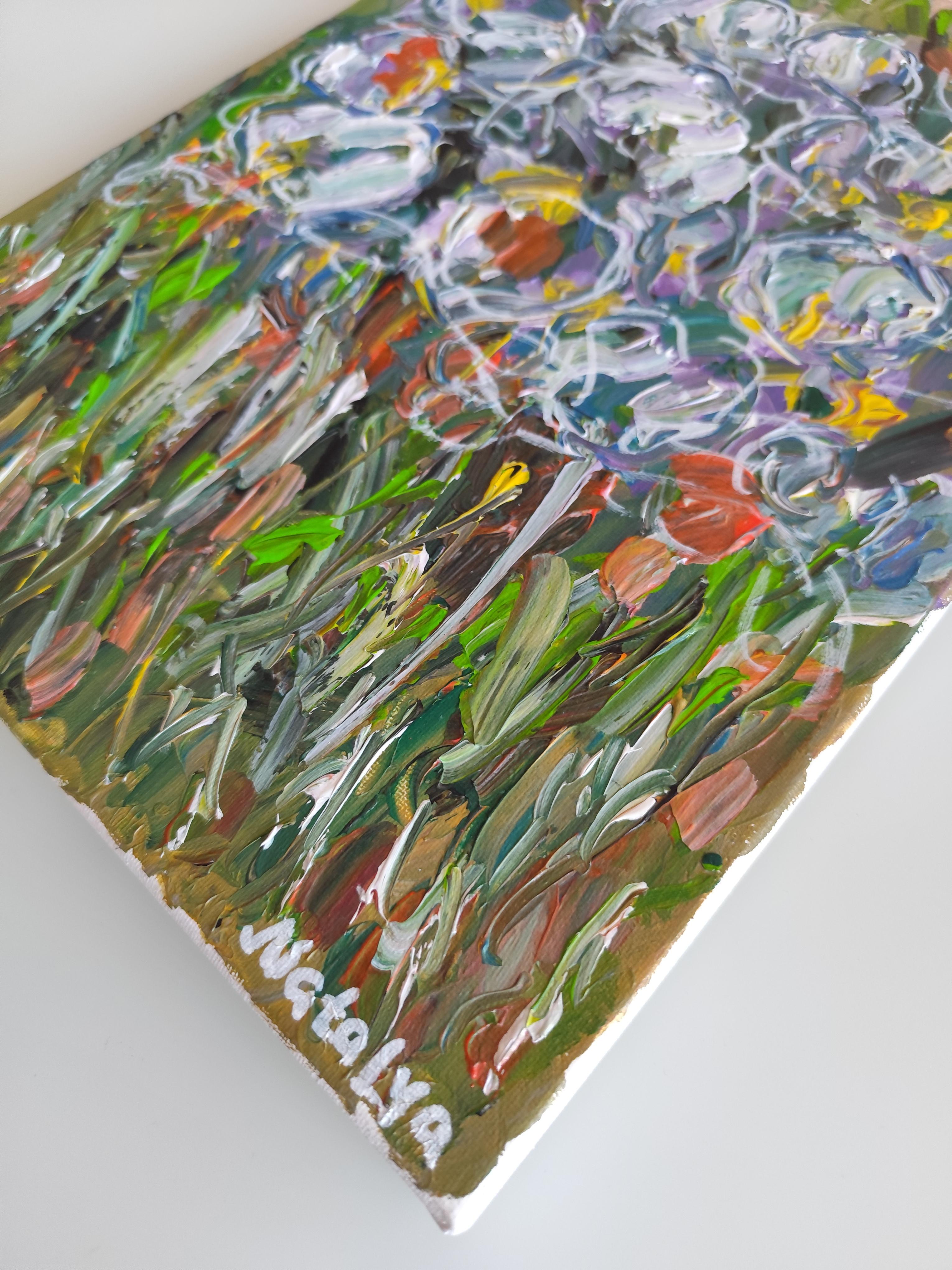 Zeitgenössisches abstraktes Blumengemälde inspiriert von Van Gogh 