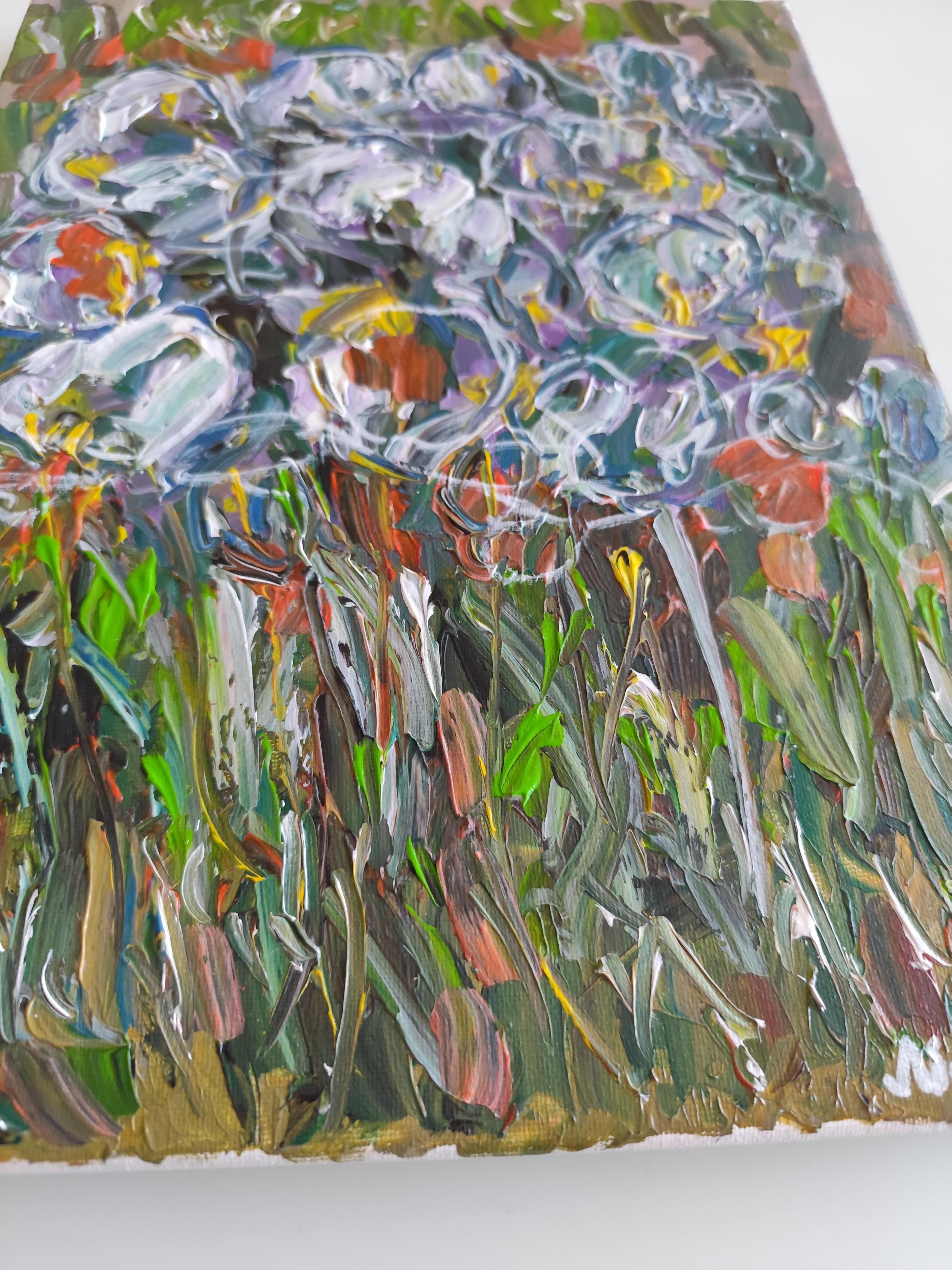 Zeitgenössisches abstraktes Blumengemälde inspiriert von Van Gogh 