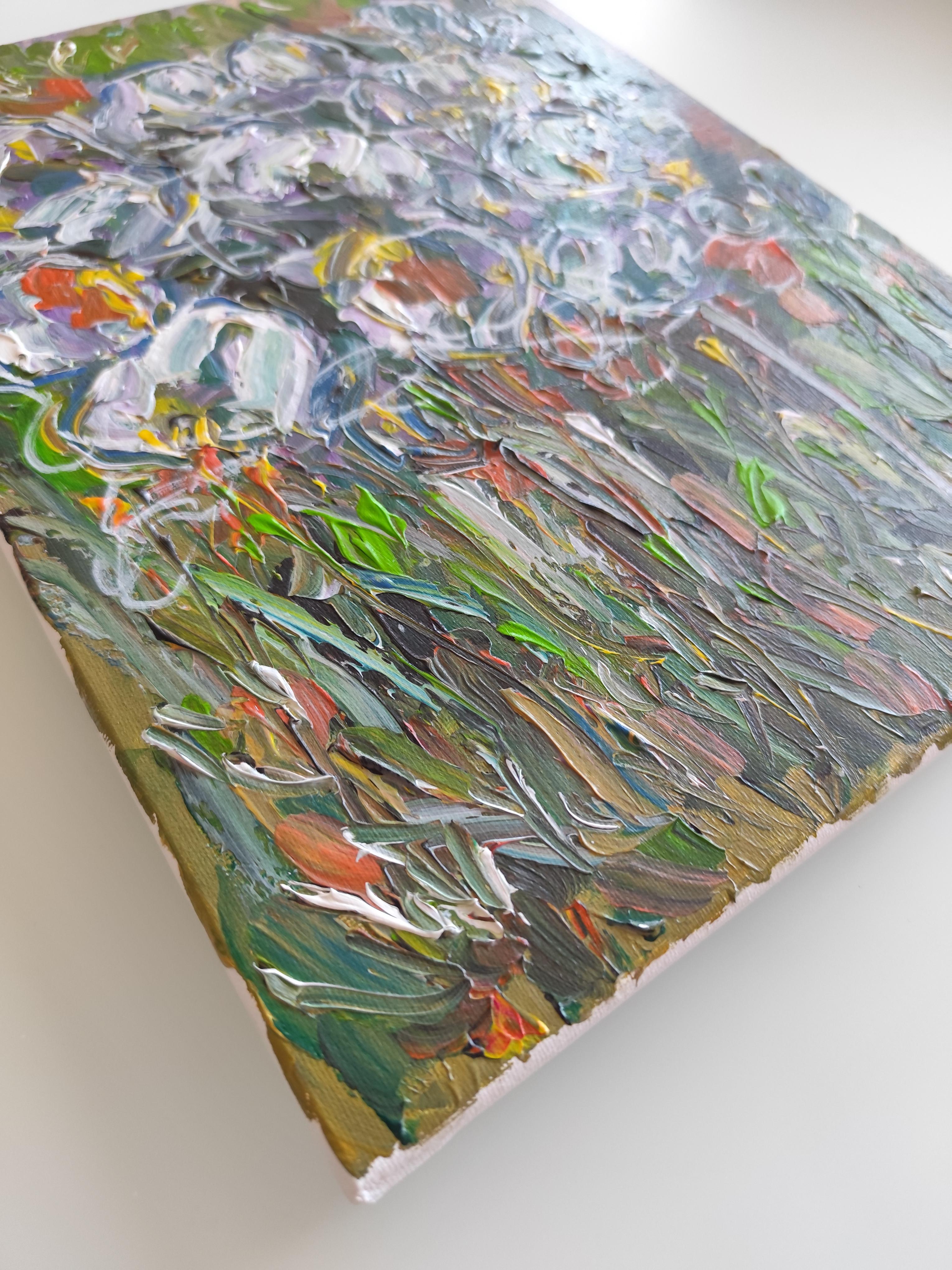 Zeitgenössisches abstraktes Blumengemälde inspiriert von Van Gogh 