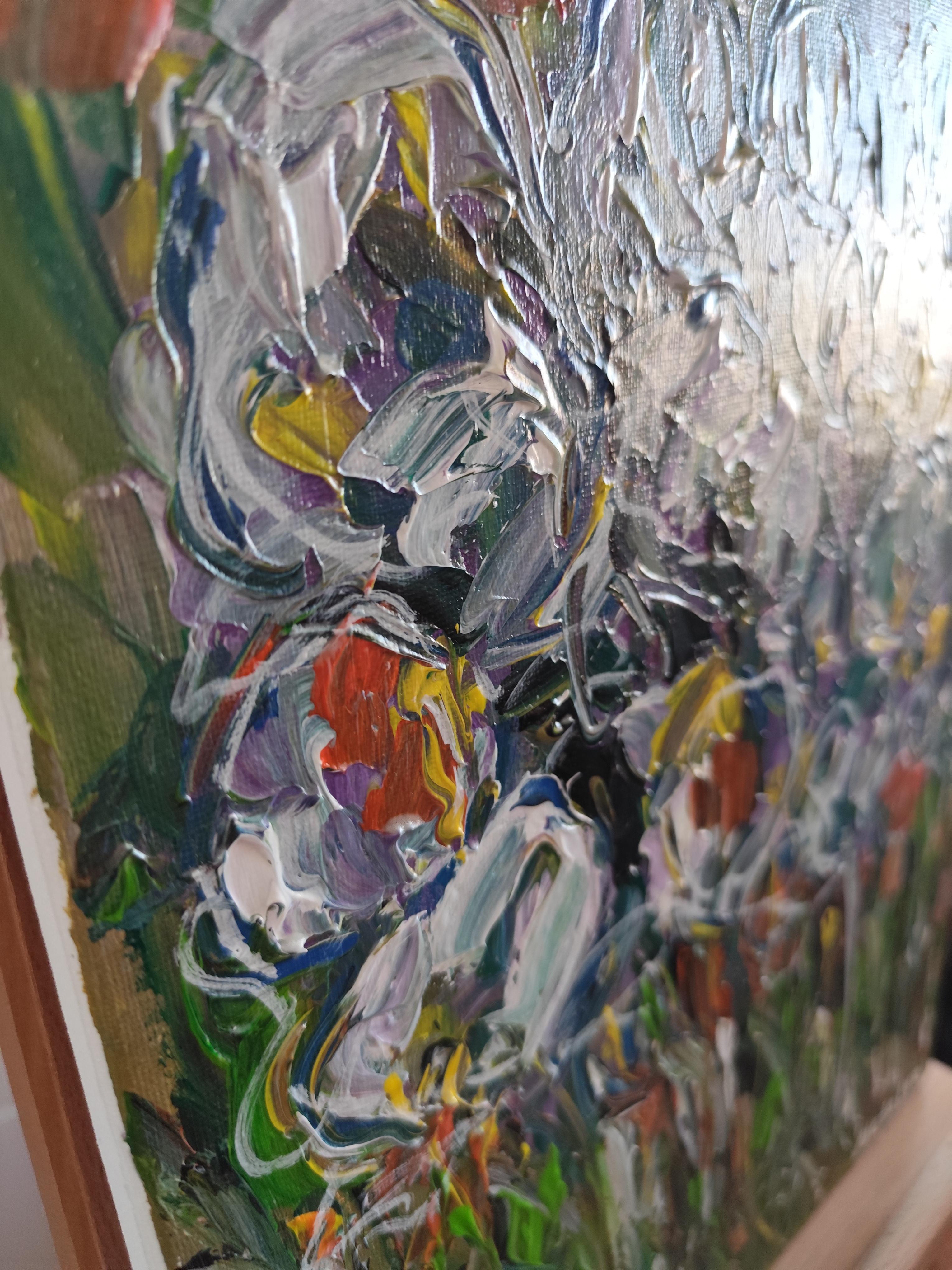 Zeitgenössisches abstraktes Blumengemälde inspiriert von Van Gogh 