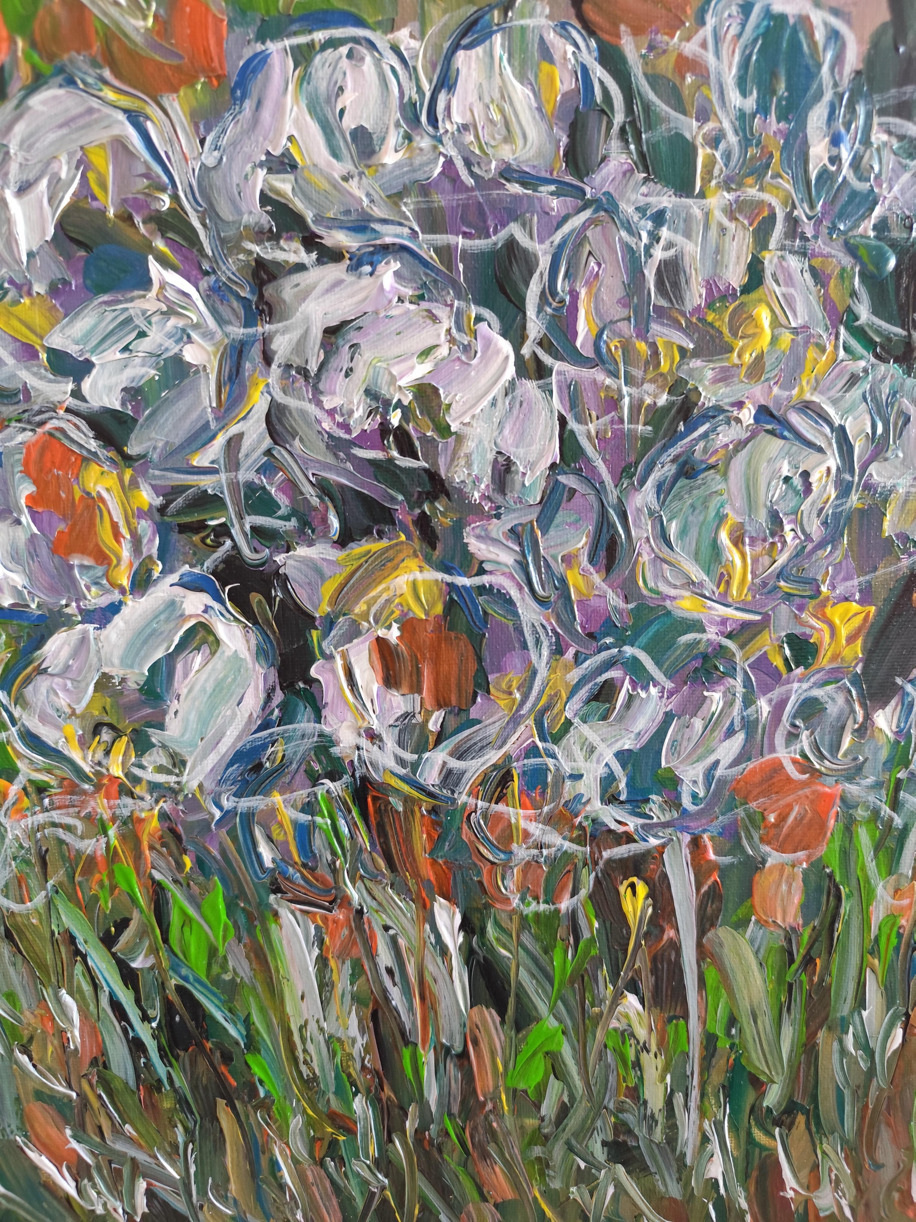 Zeitgenössisches abstraktes Blumengemälde inspiriert von Van Gogh 