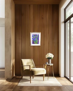 Quadro floreale astratto contemporaneo fiori viola carta "Blooming in purple" (fioritura in viola)