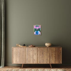 Contemporary abstract floral painting purple flowers paper "Trinity of petals"