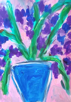 Contemporary abstract floral painting purple flowers paper "Violet bloom"