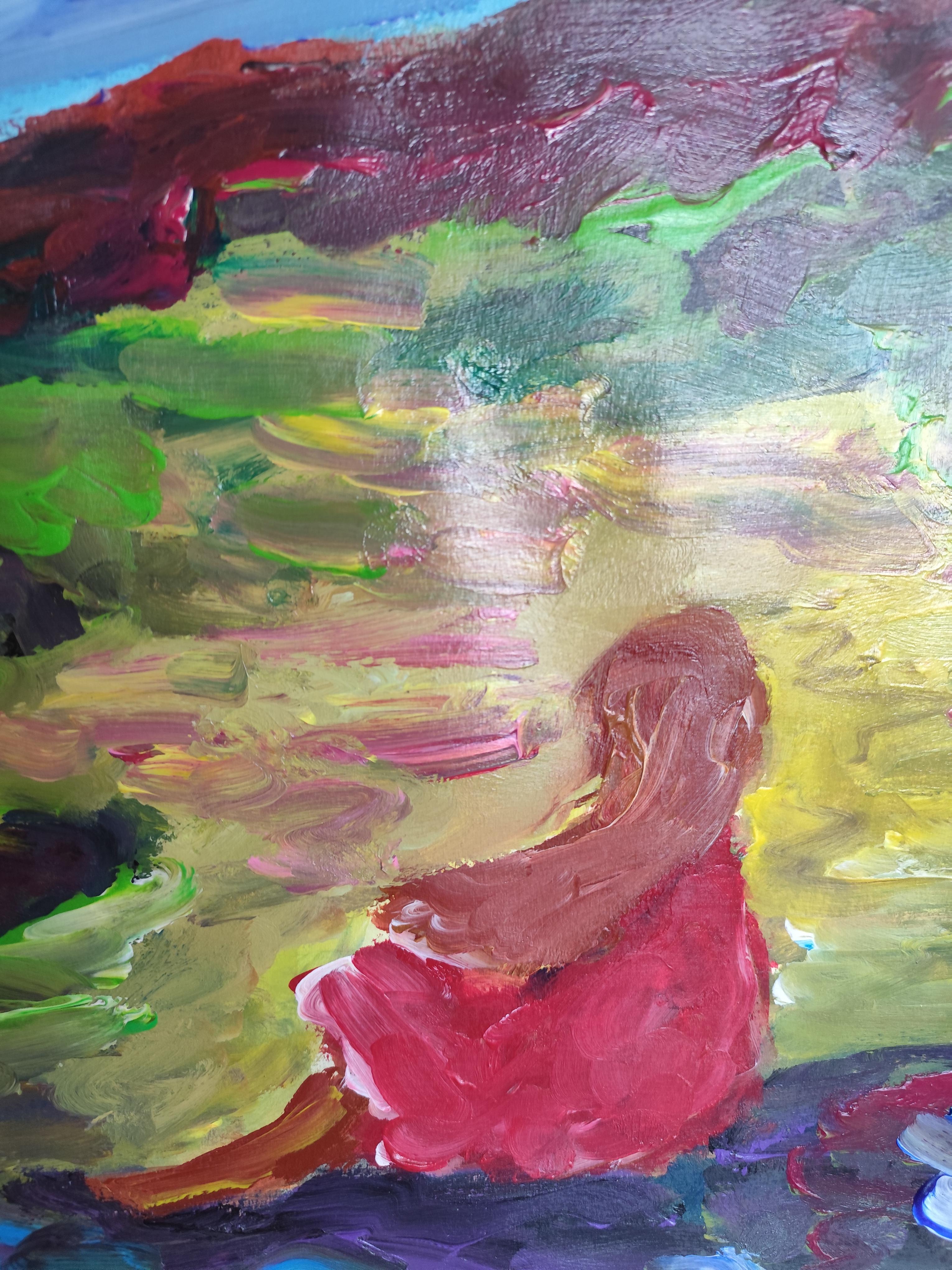 Pintura acrílica impresionista abstracta contemporánea de una mujer sobre papel en venta 6