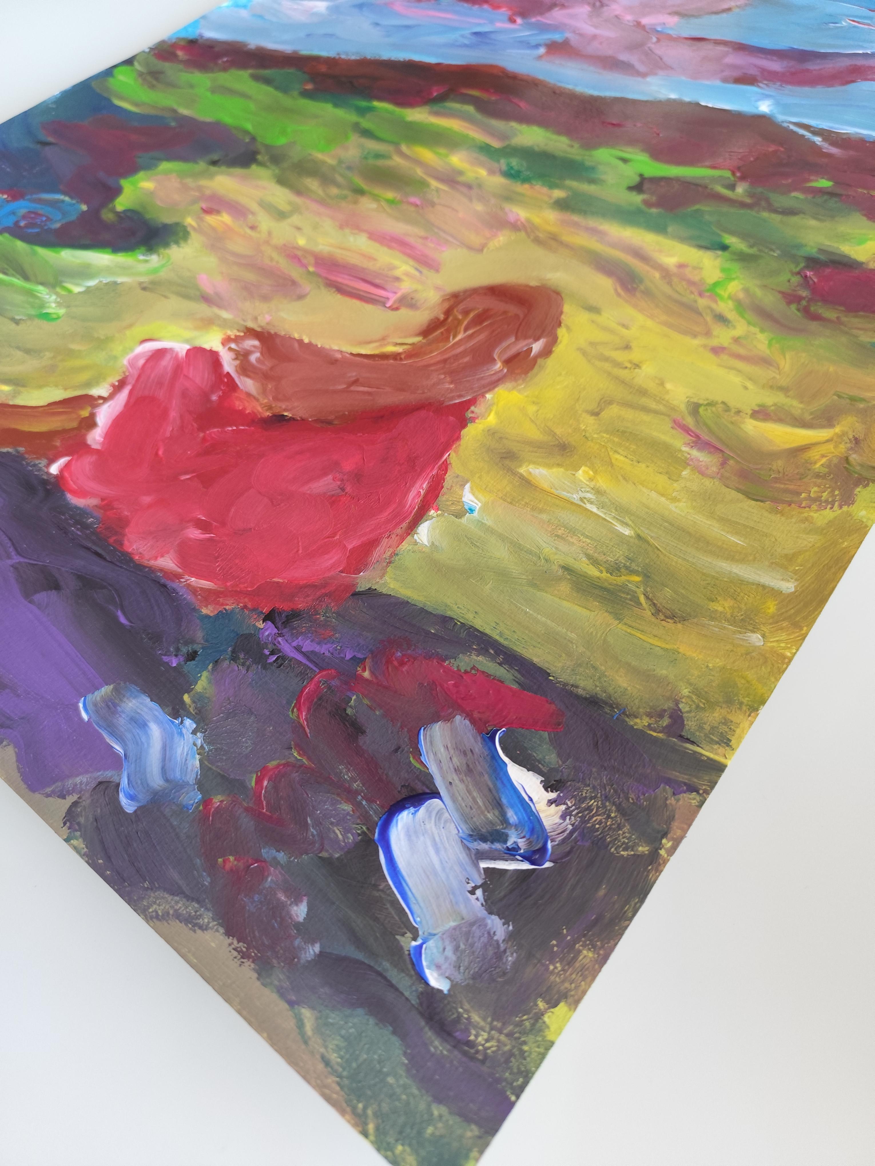Pintura acrílica impresionista abstracta contemporánea de una mujer sobre papel en venta 11