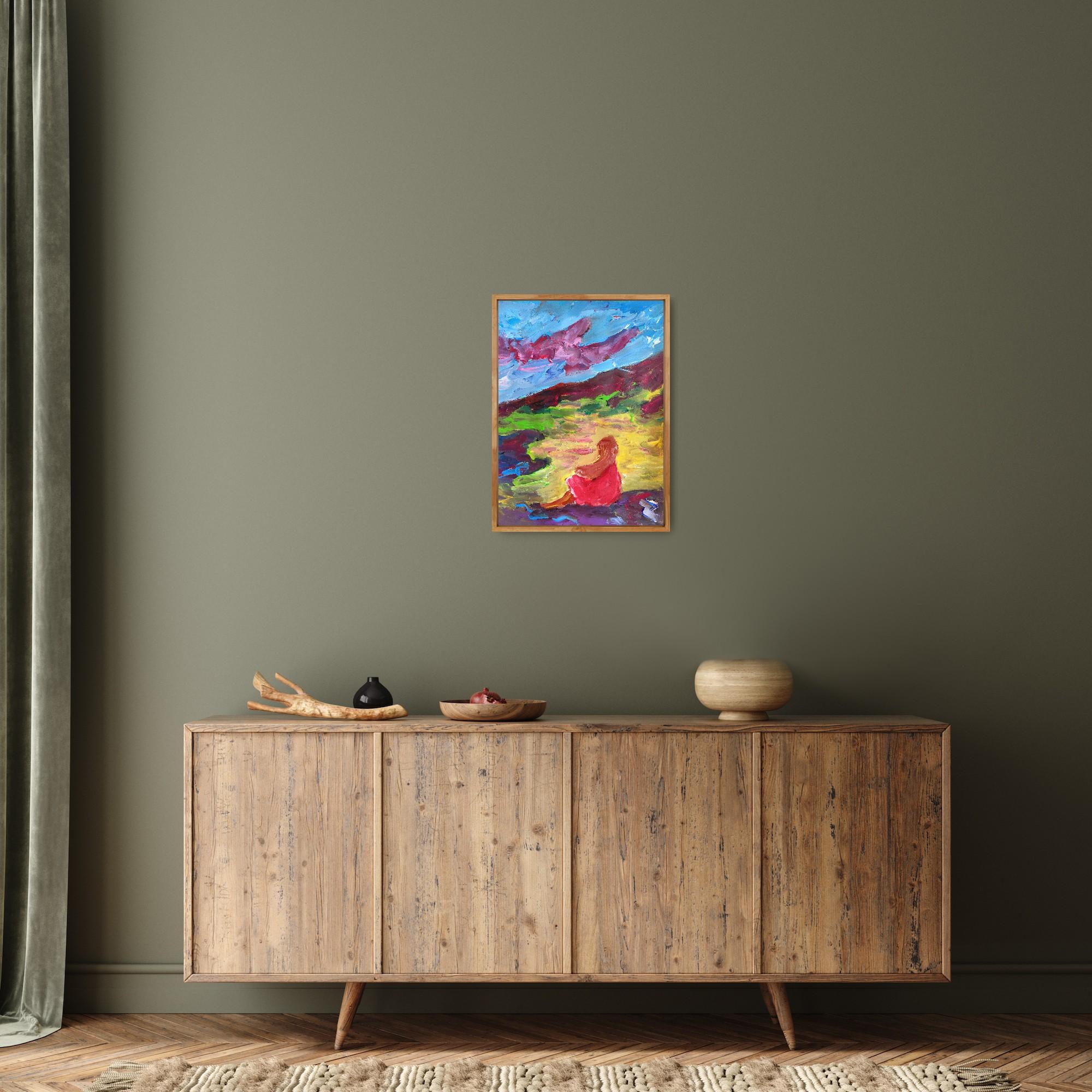 Pintura acrílica impresionista abstracta contemporánea de una mujer sobre papel en venta 2