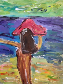 Contemporary abstract impressionist acrylic painting of a woman on paper