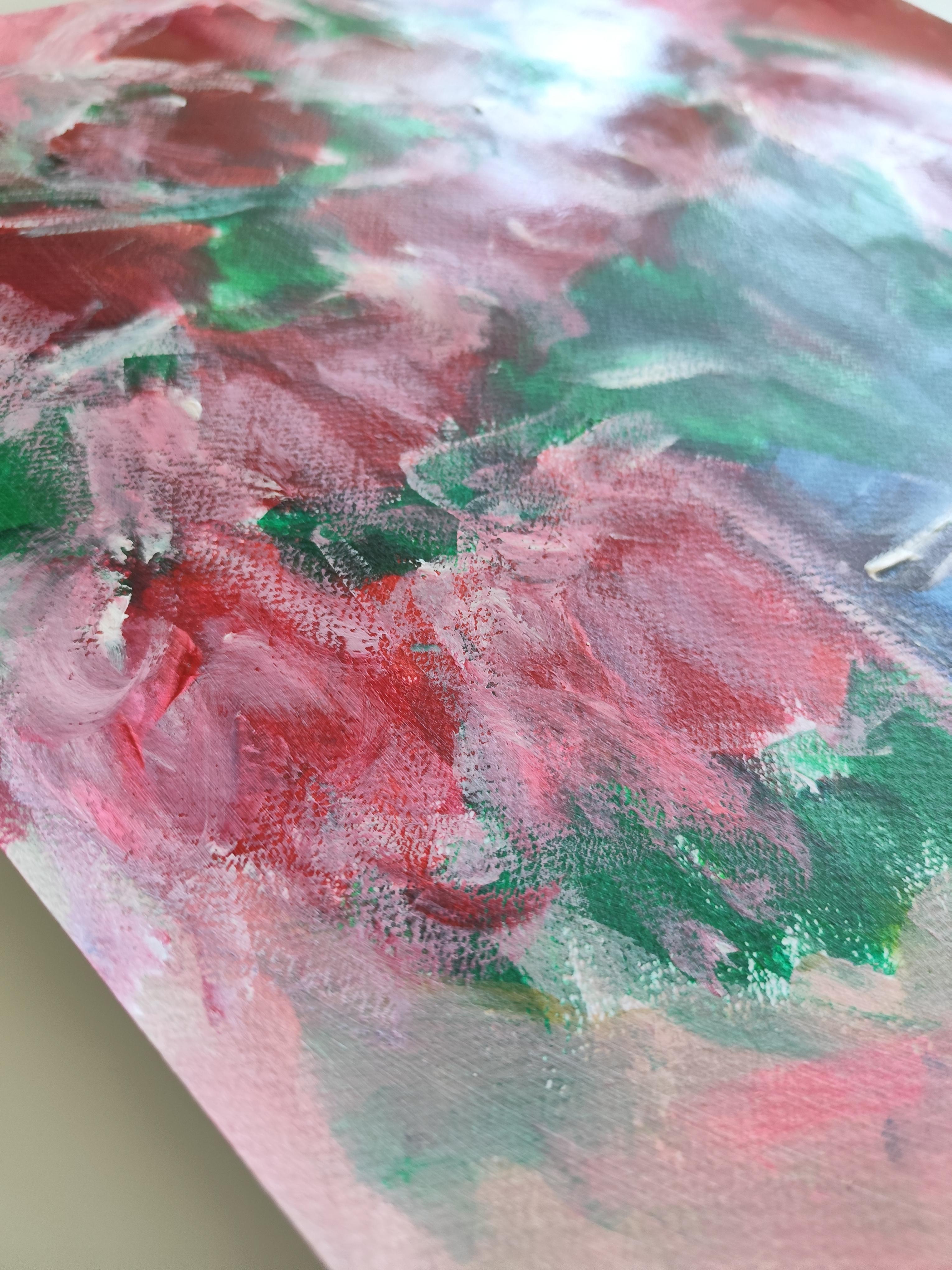 Zeitgenössische abstrakte Impressionist Blumenstrauß von Rosen Malerei 