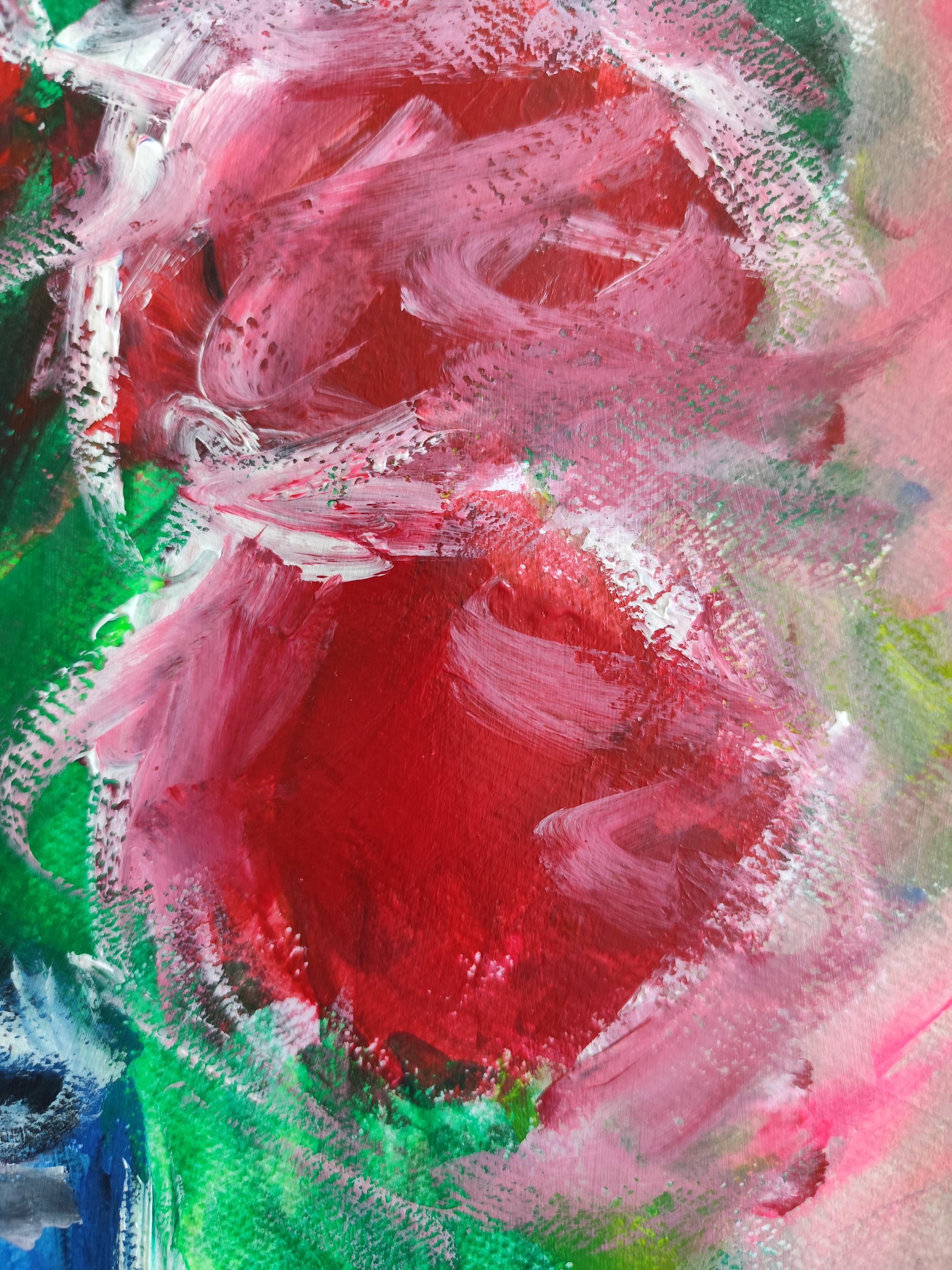 Zeitgenössische abstrakte Impressionist Blumenstrauß von Rosen Malerei 