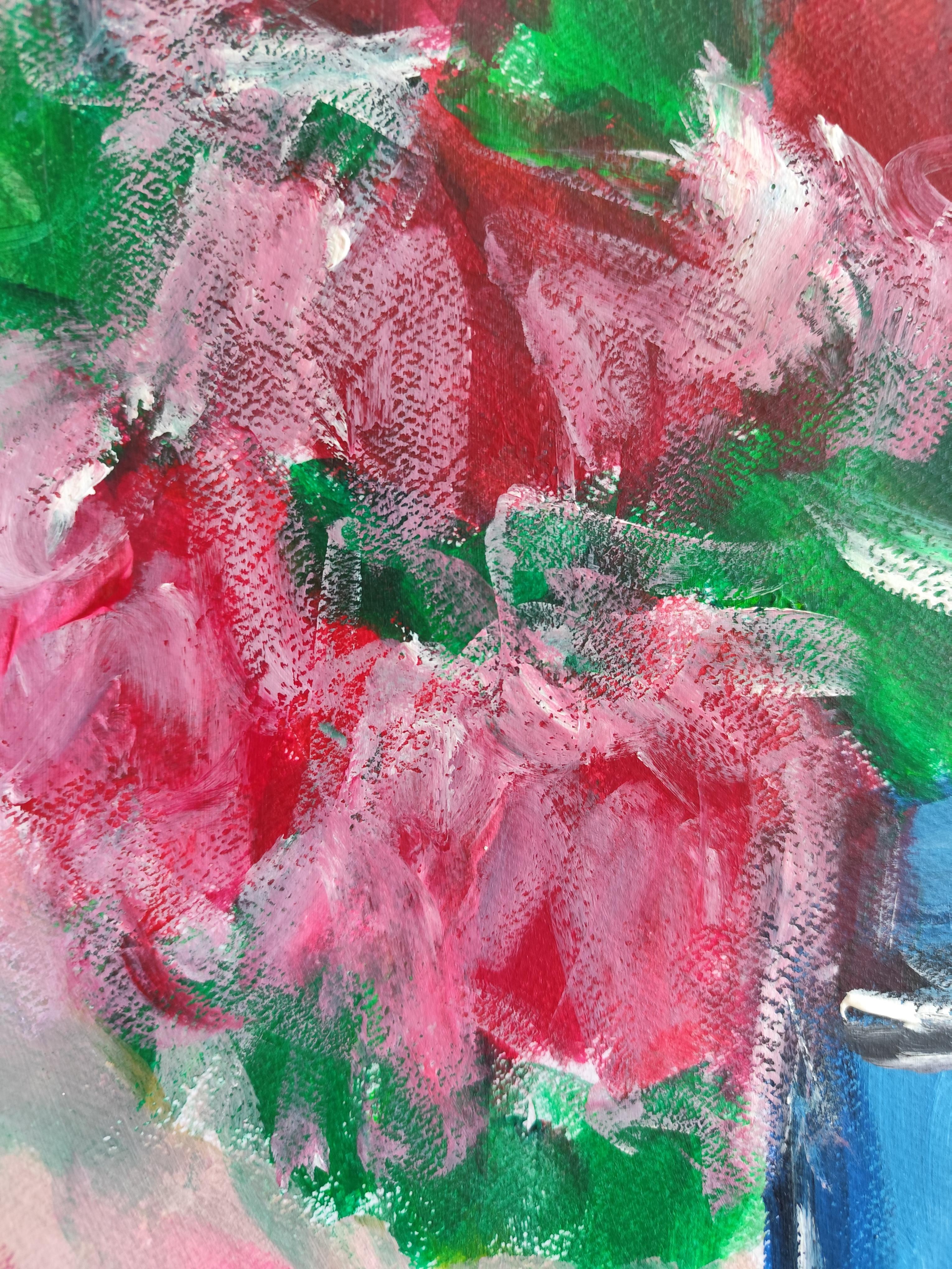 Zeitgenössische abstrakte Impressionist Blumenstrauß von Rosen Malerei 