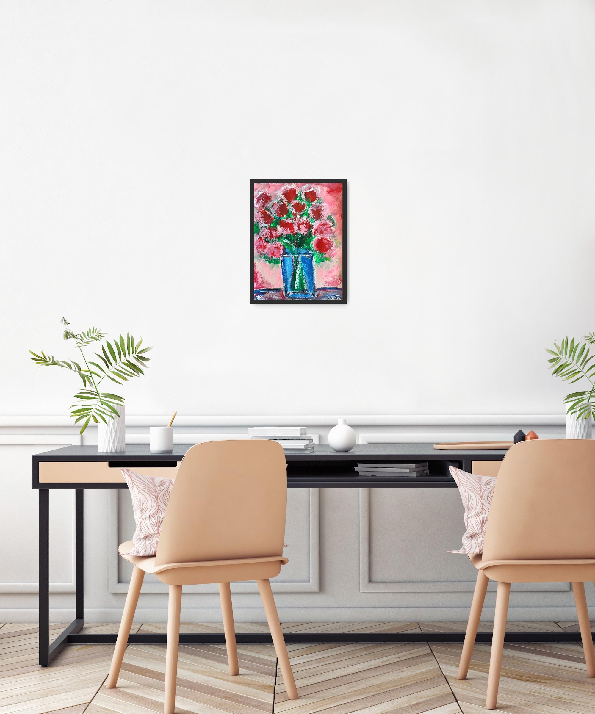 Zeitgenössische abstrakte Impressionist Blumenstrauß von Rosen Malerei 