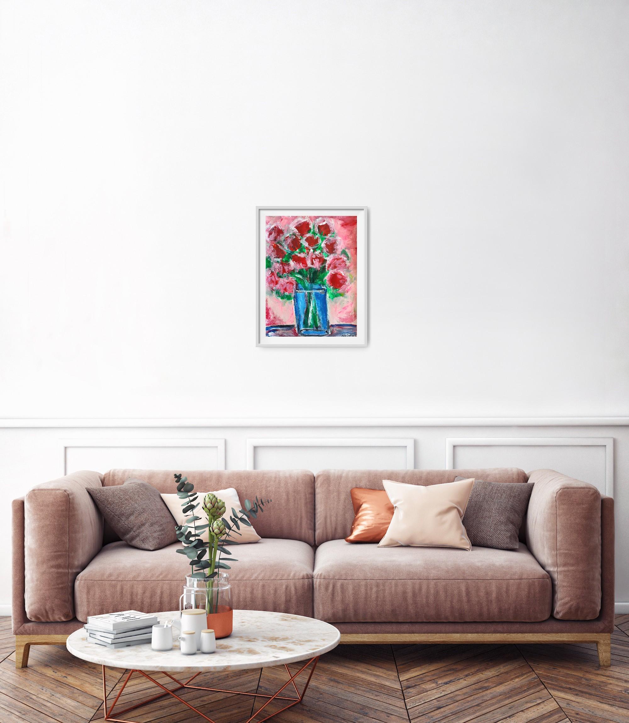 Zeitgenössische abstrakte Impressionist Blumenstrauß von Rosen Malerei 