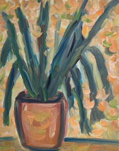 Zeitgenössische abstrakte Impressionist floral Ölgemälde Leinwand "Verdant Flamme"