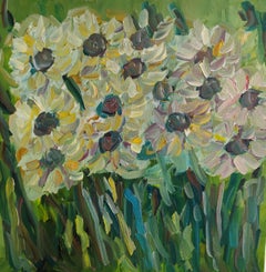 Contemporary abstract Impressionist floral oil painting "Spring camomile field"