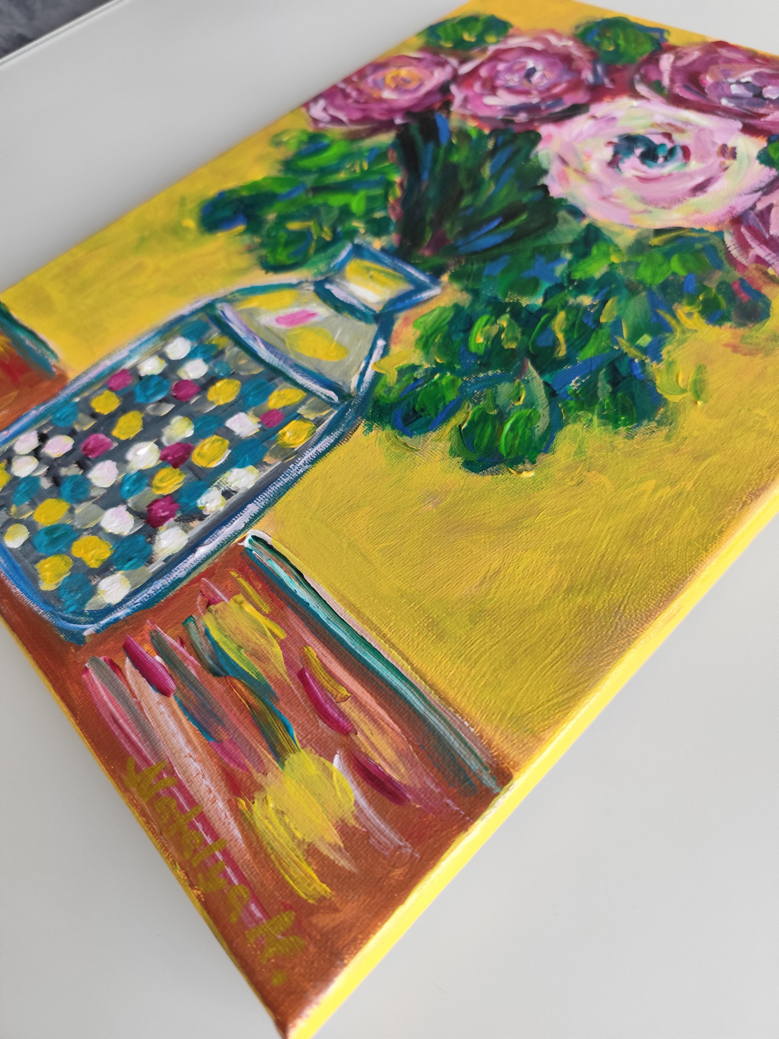 Zeitgenössische abstrakte impressionistische florale Malerei Leinwand 