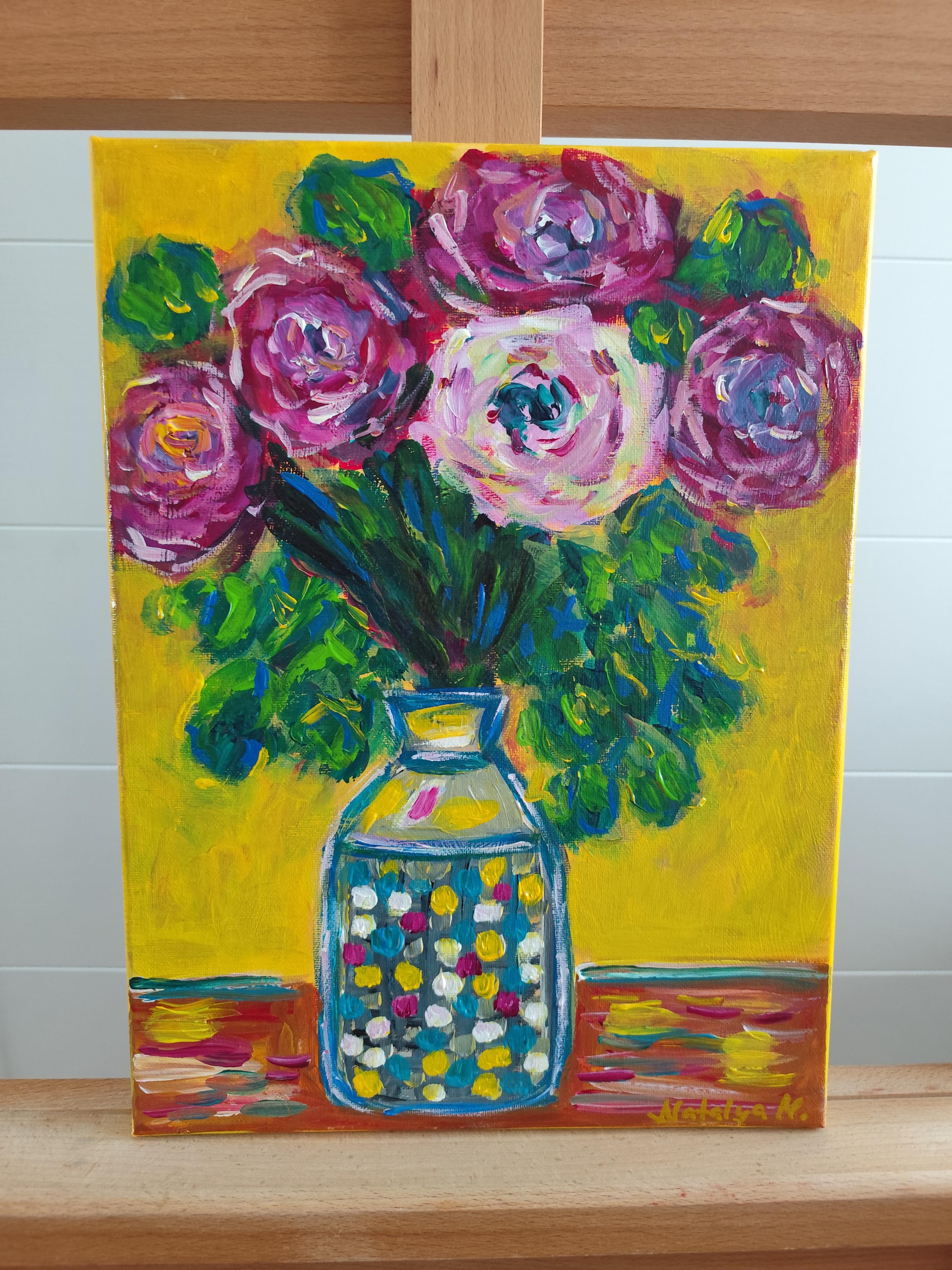 Zeitgenössische abstrakte impressionistische florale Malerei Leinwand 