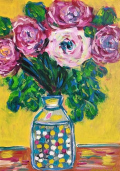 Contemporary abstract impressionist floral painting canvas "Blooming peonies"