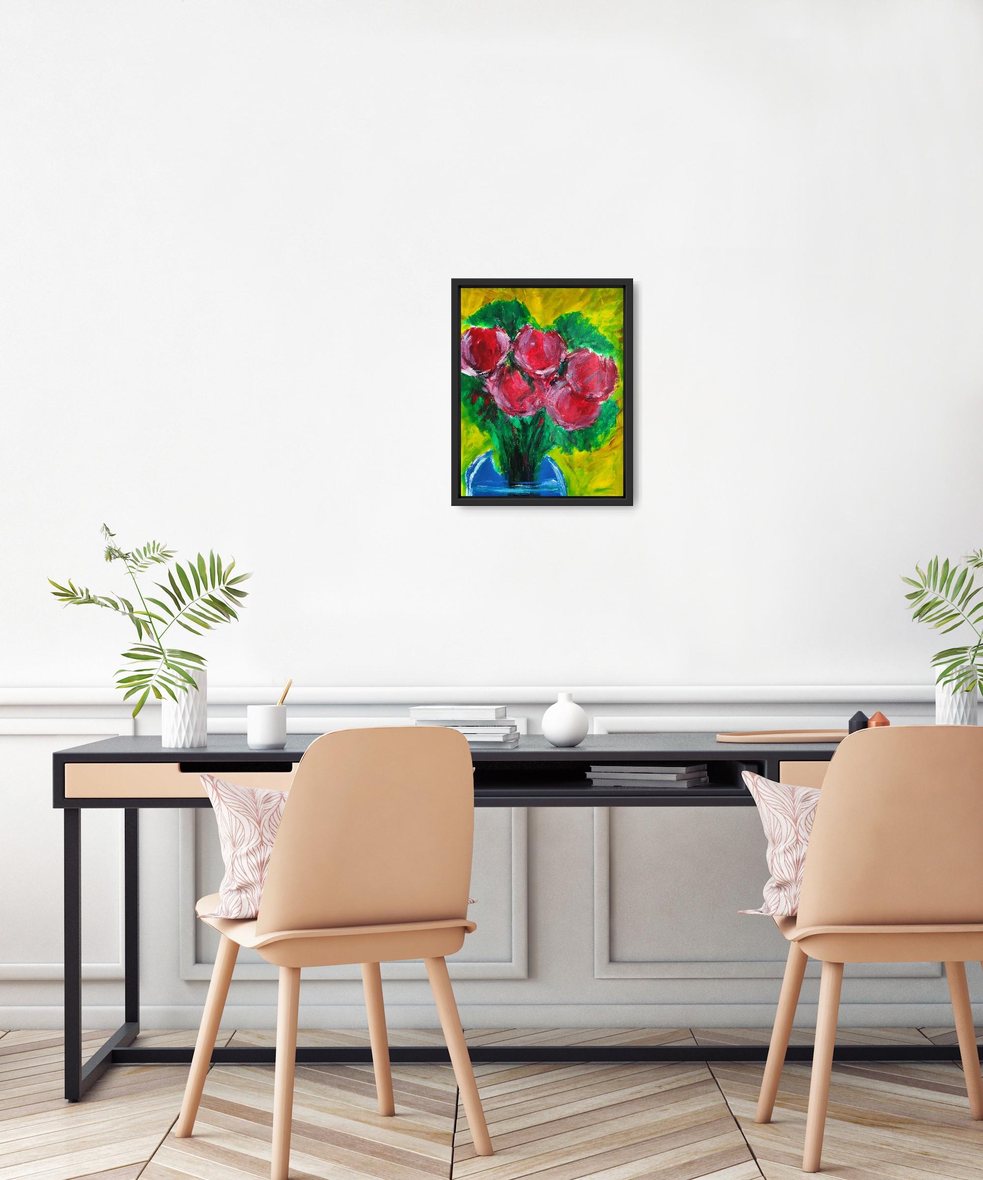 Dieses zeitgenössische, lebendige, expressionistische Blumengemälde 