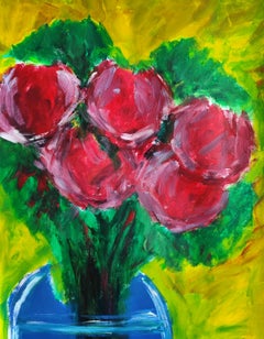Contemporary abstract Impressionist floral painting " Five roses of passion"