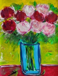 Zeitgenössische abstrakte impressionistische Blumenmalerei "Die Sprache der Rosen"