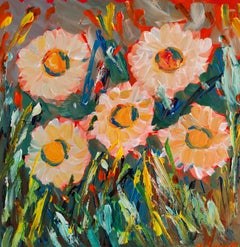 Contemporary abstract impressionist floral painting "Whispers of camomile"