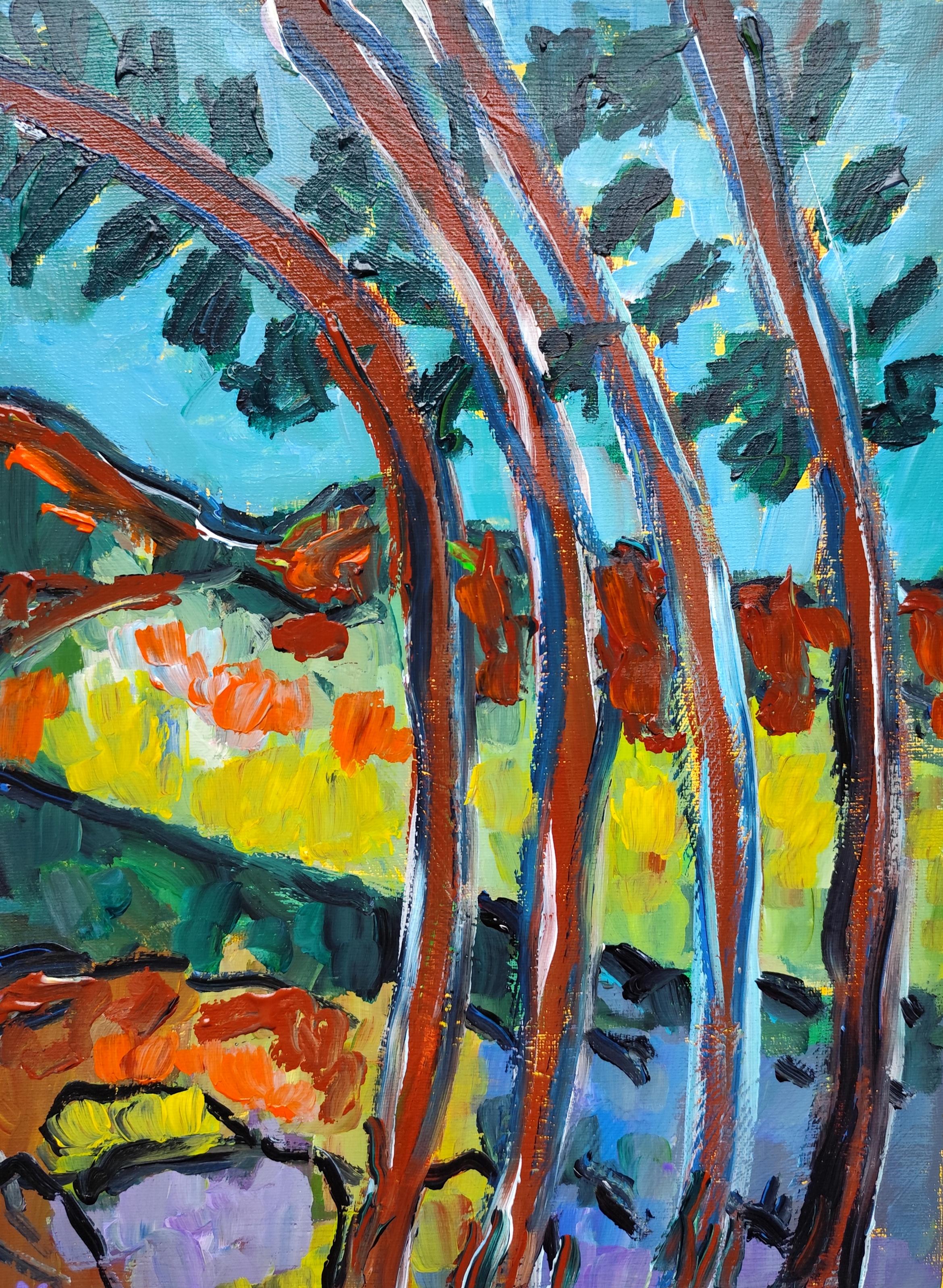 Zeitgenössische abstrakte impressionistische Landschaft auf Leinwand "Summer's nature".