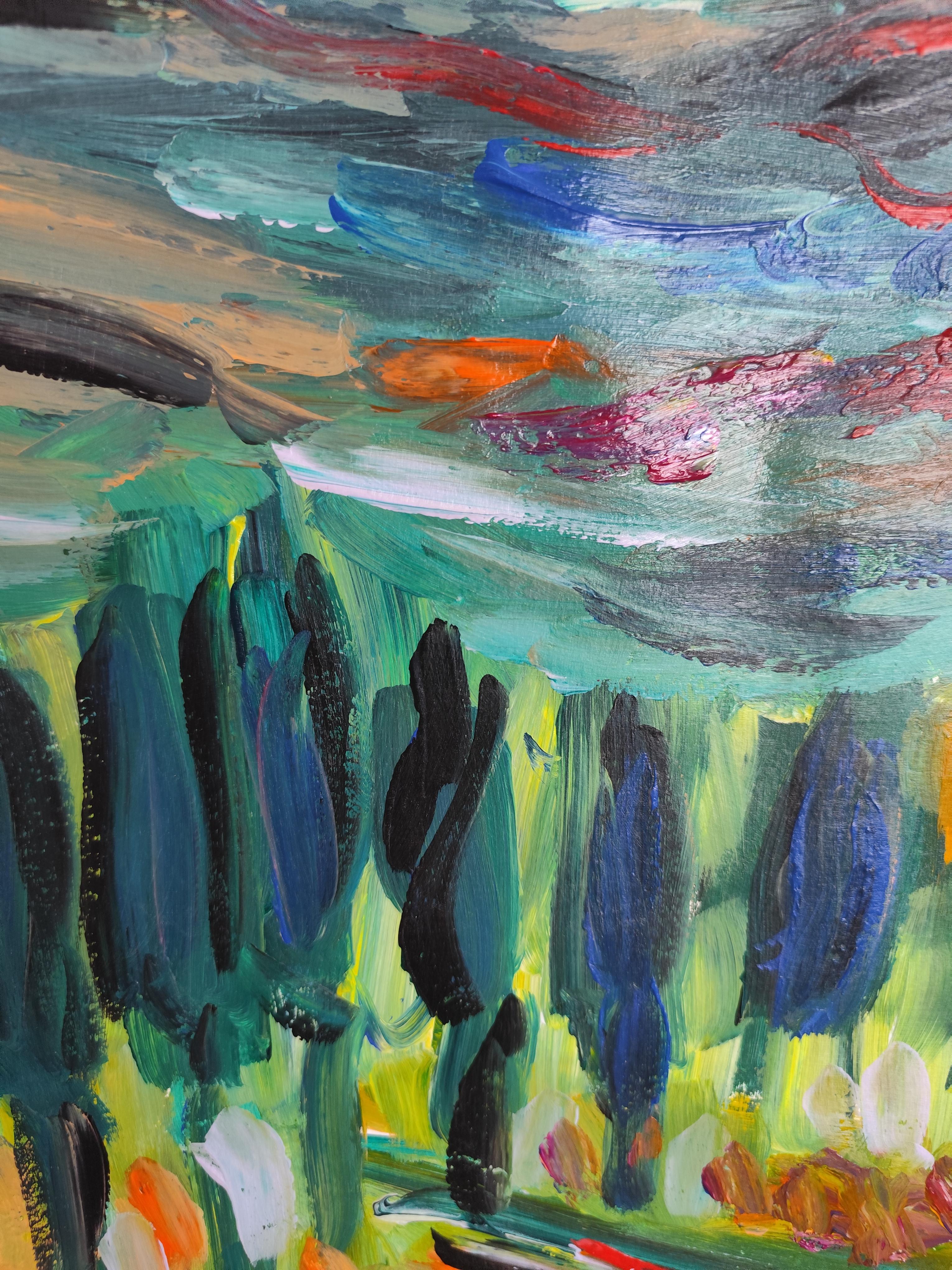 Contemporary abstract impressionist nature acrylic painting 