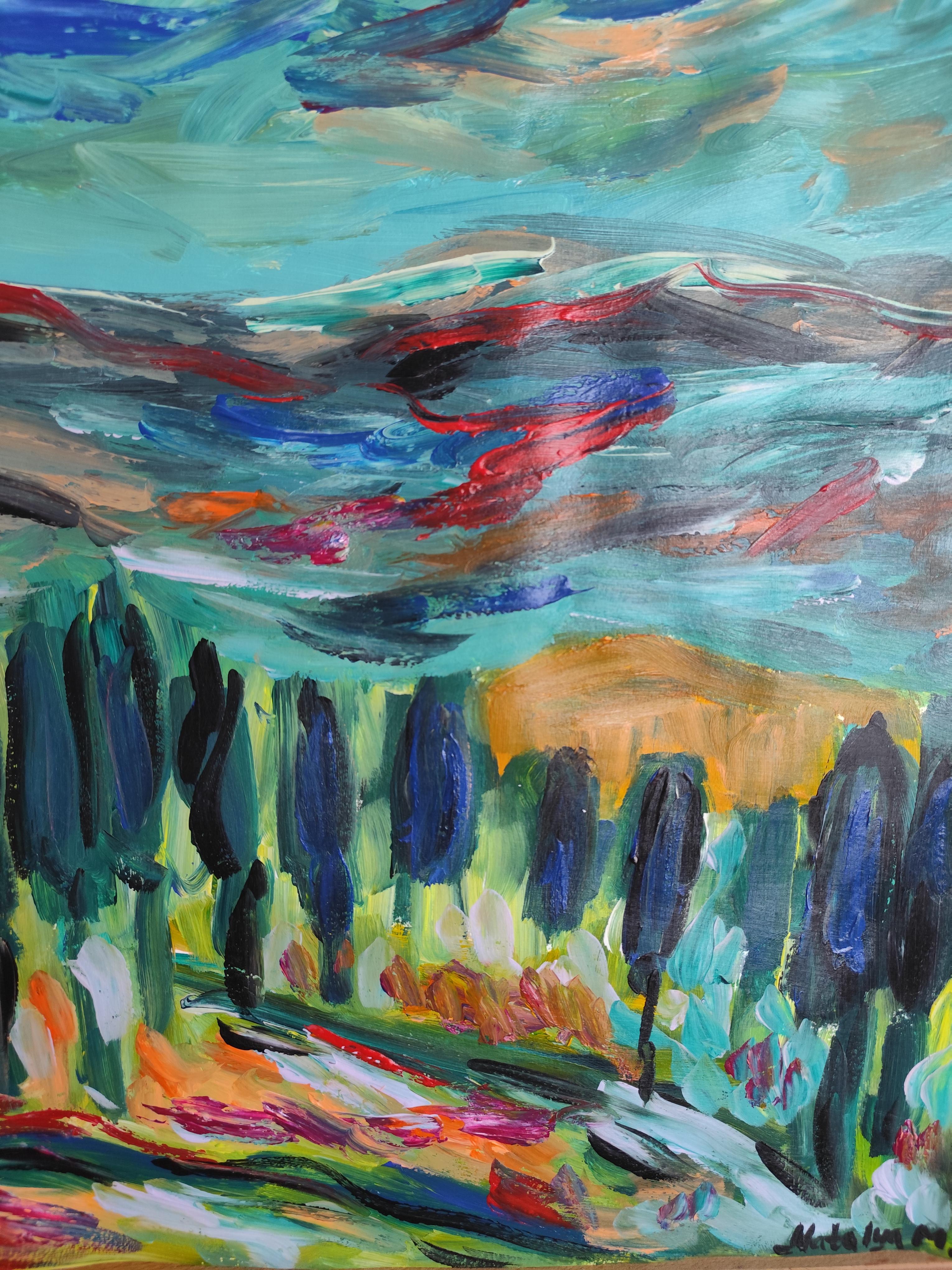 Contemporary abstract impressionist nature acrylic painting 