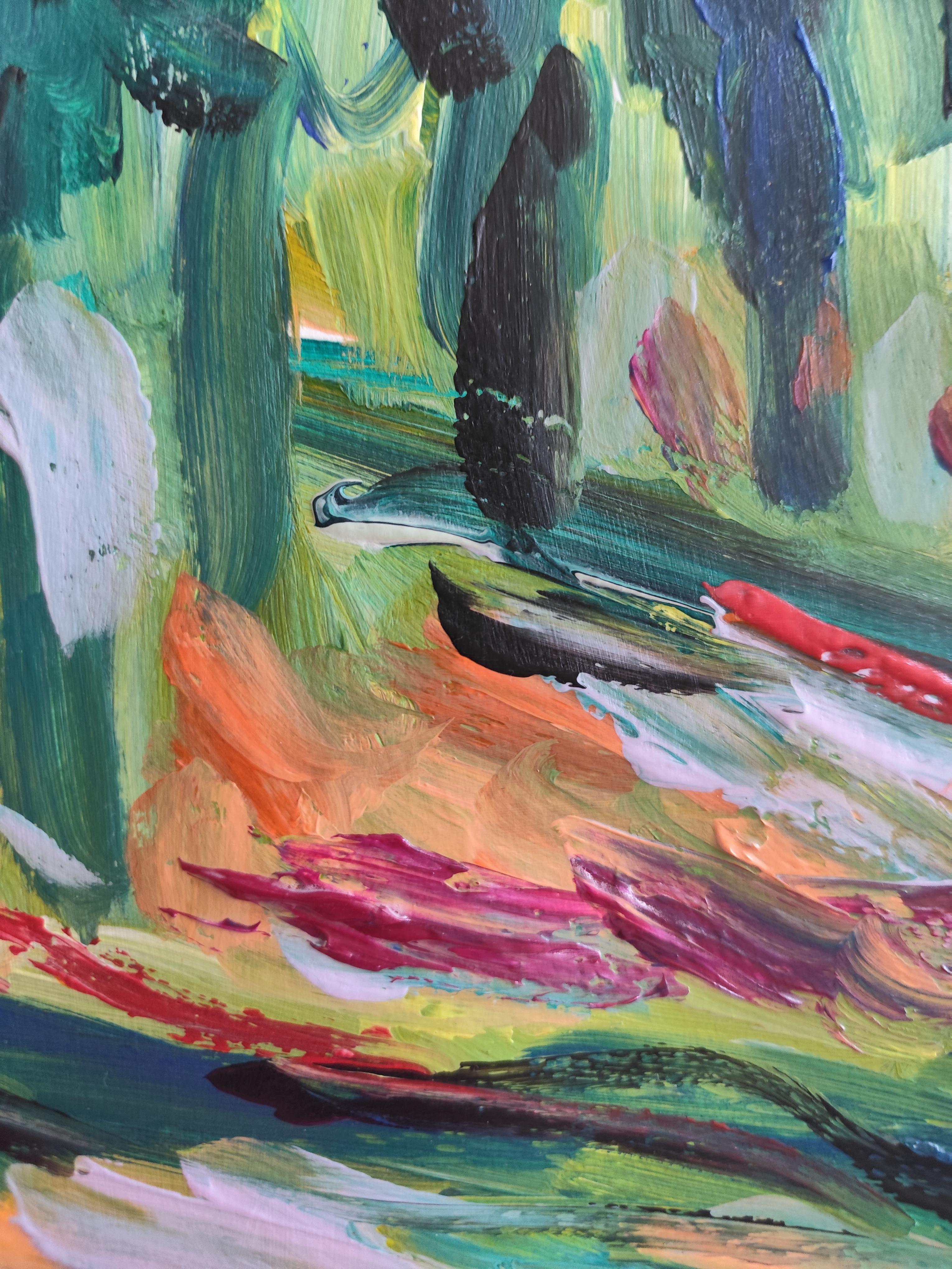 Contemporary abstract impressionist nature acrylic painting 