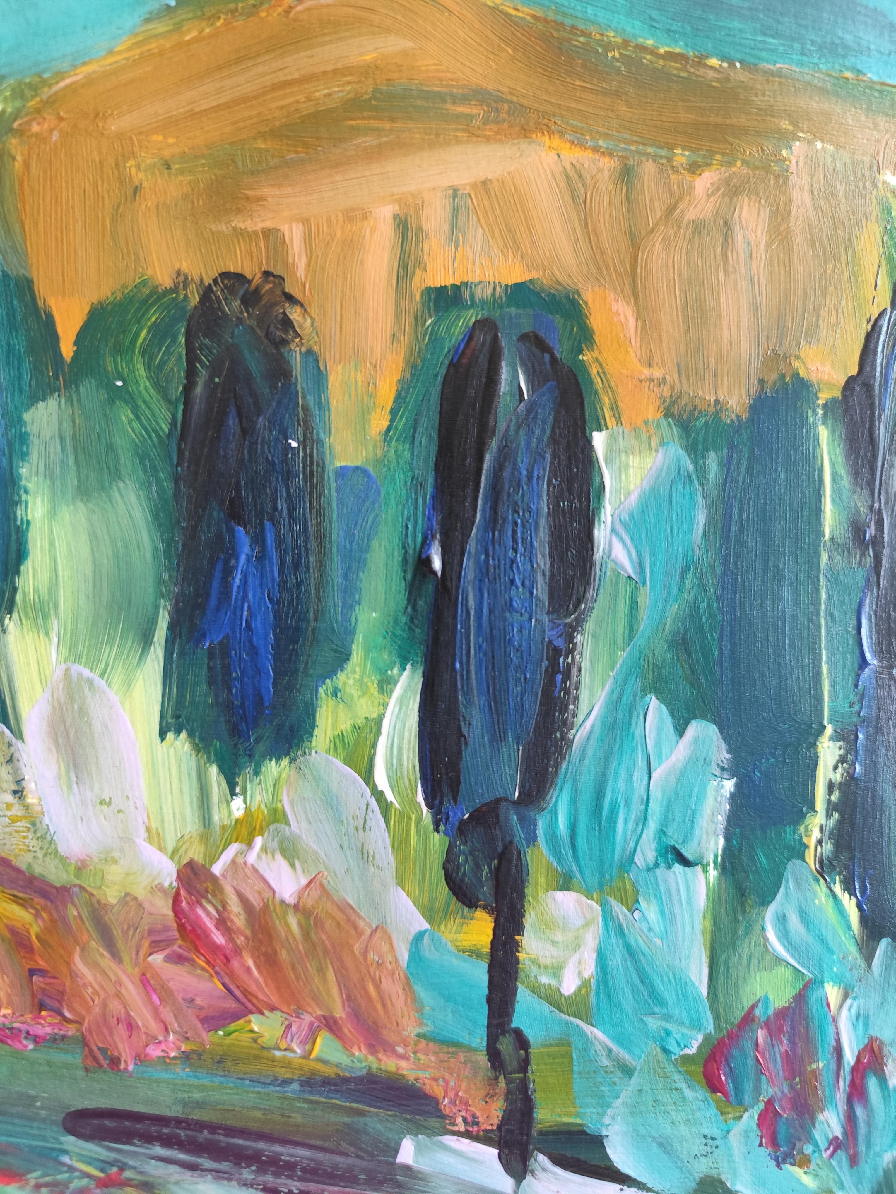 Contemporary abstract impressionist nature acrylic painting 