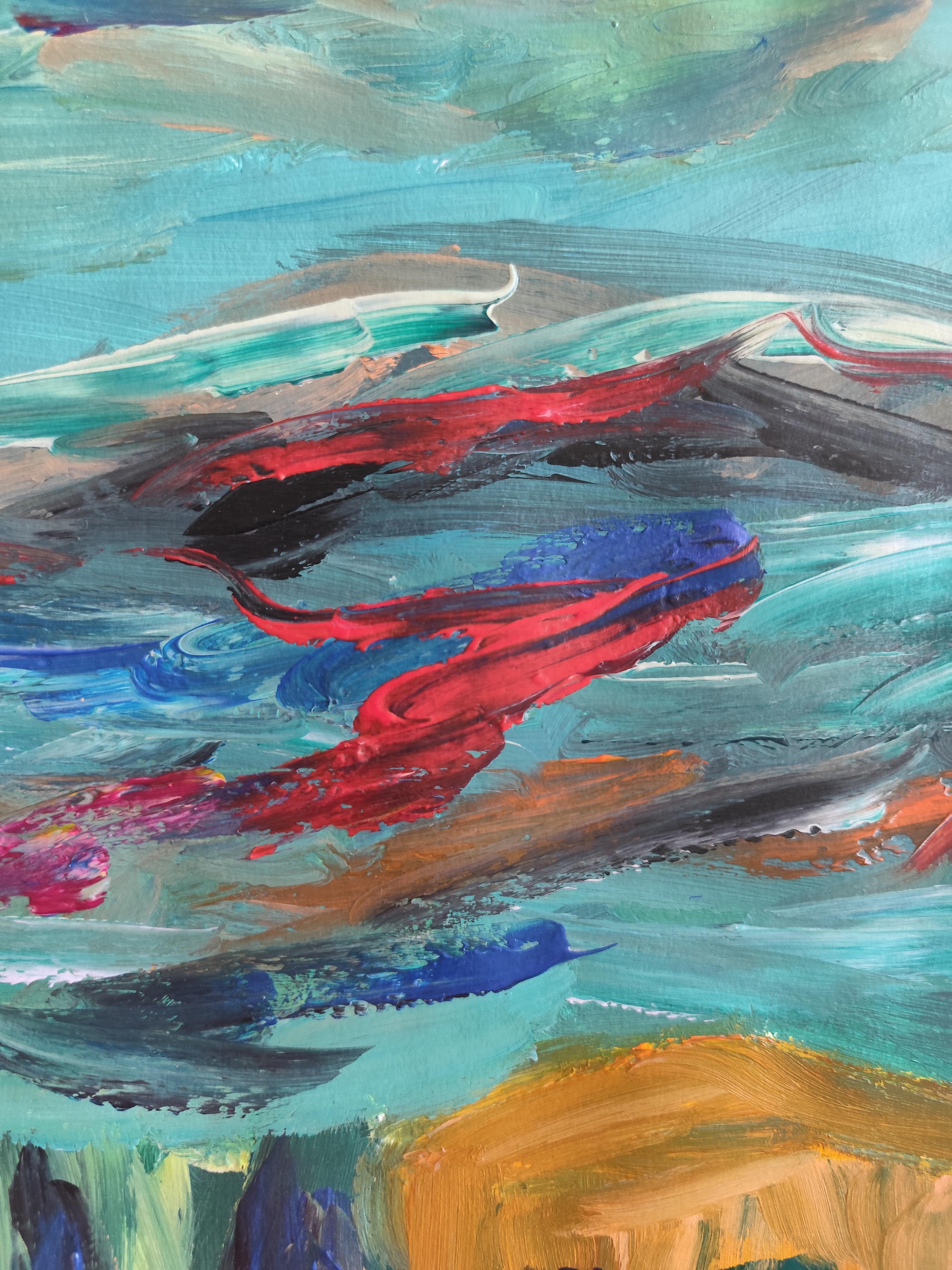 Contemporary abstract impressionist nature acrylic painting 