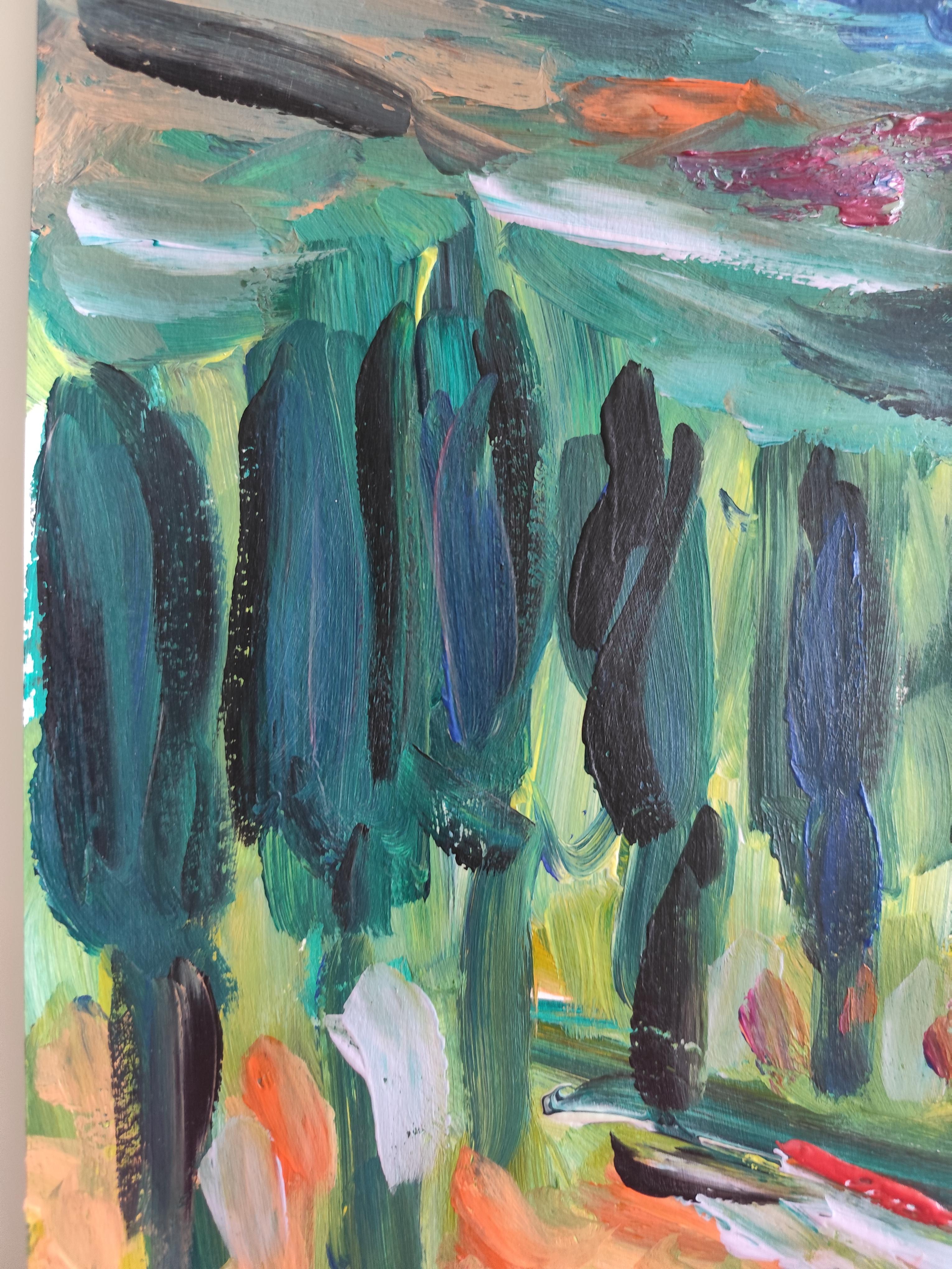 Contemporary abstract impressionist nature acrylic painting 