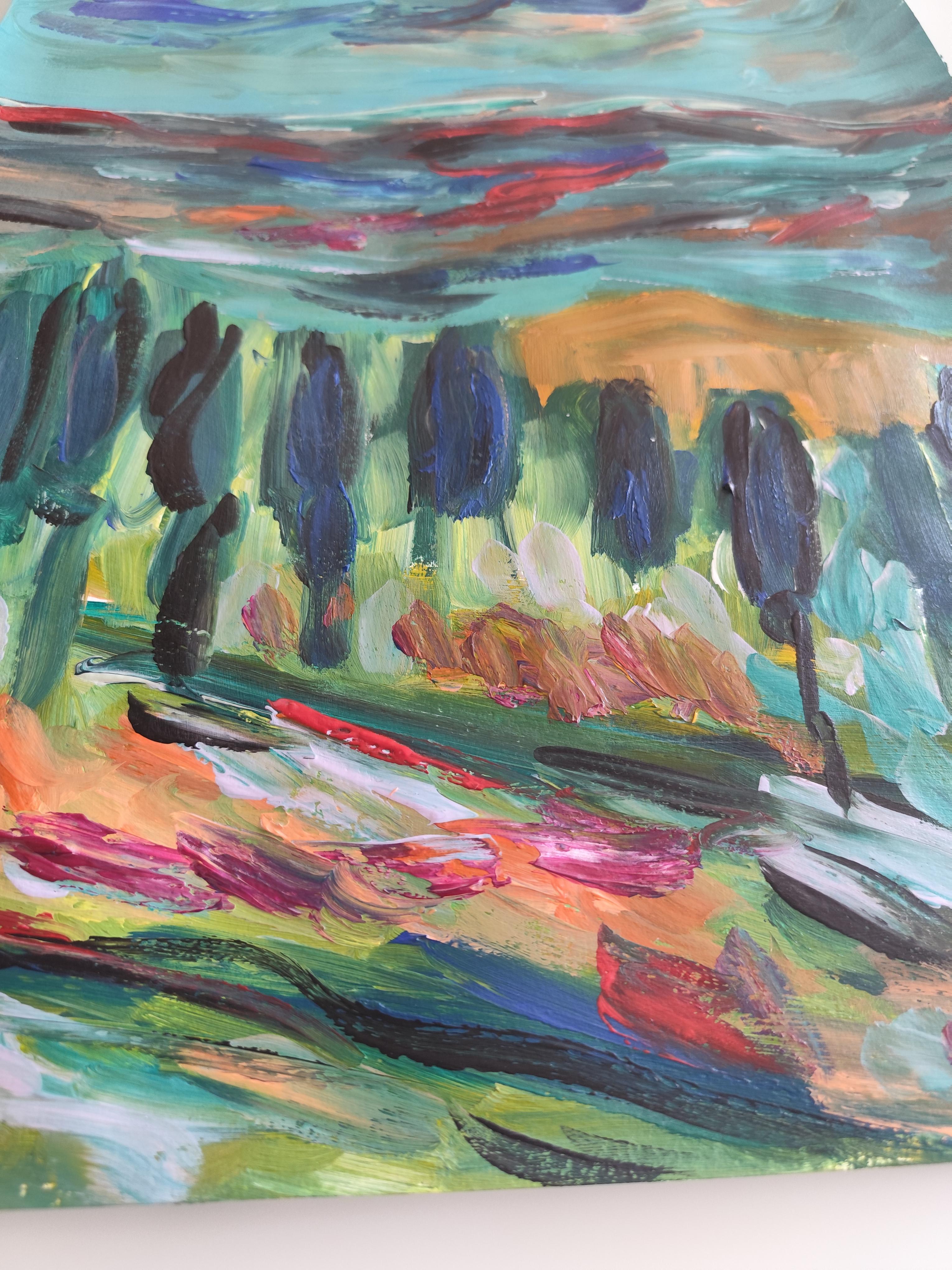 Contemporary abstract impressionist nature acrylic painting 