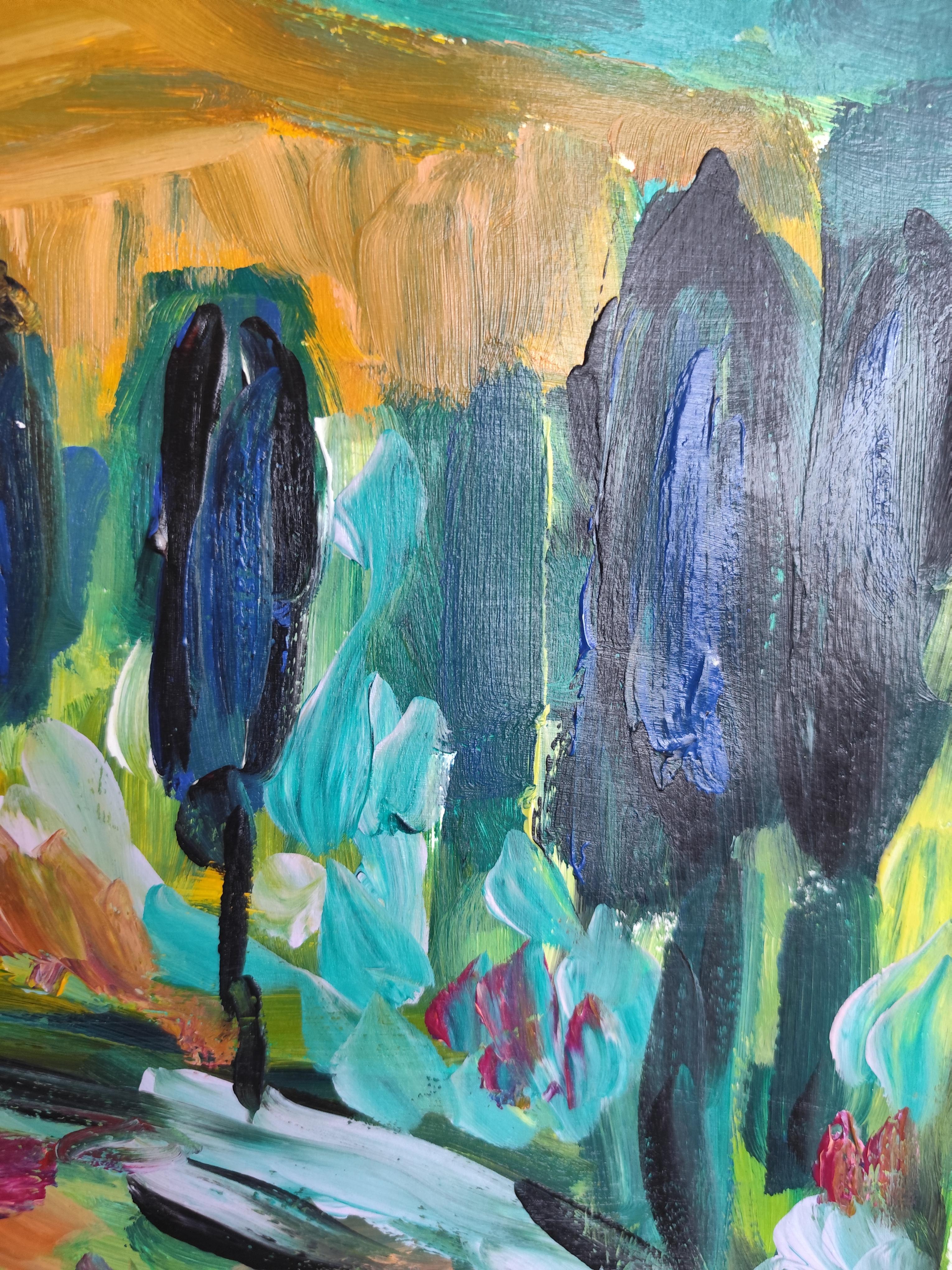 Contemporary abstract impressionist nature acrylic painting 