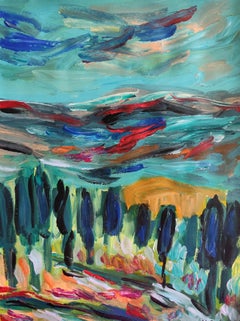 Contemporary abstract impressionist nature acrylic painting "Nestled in silence"