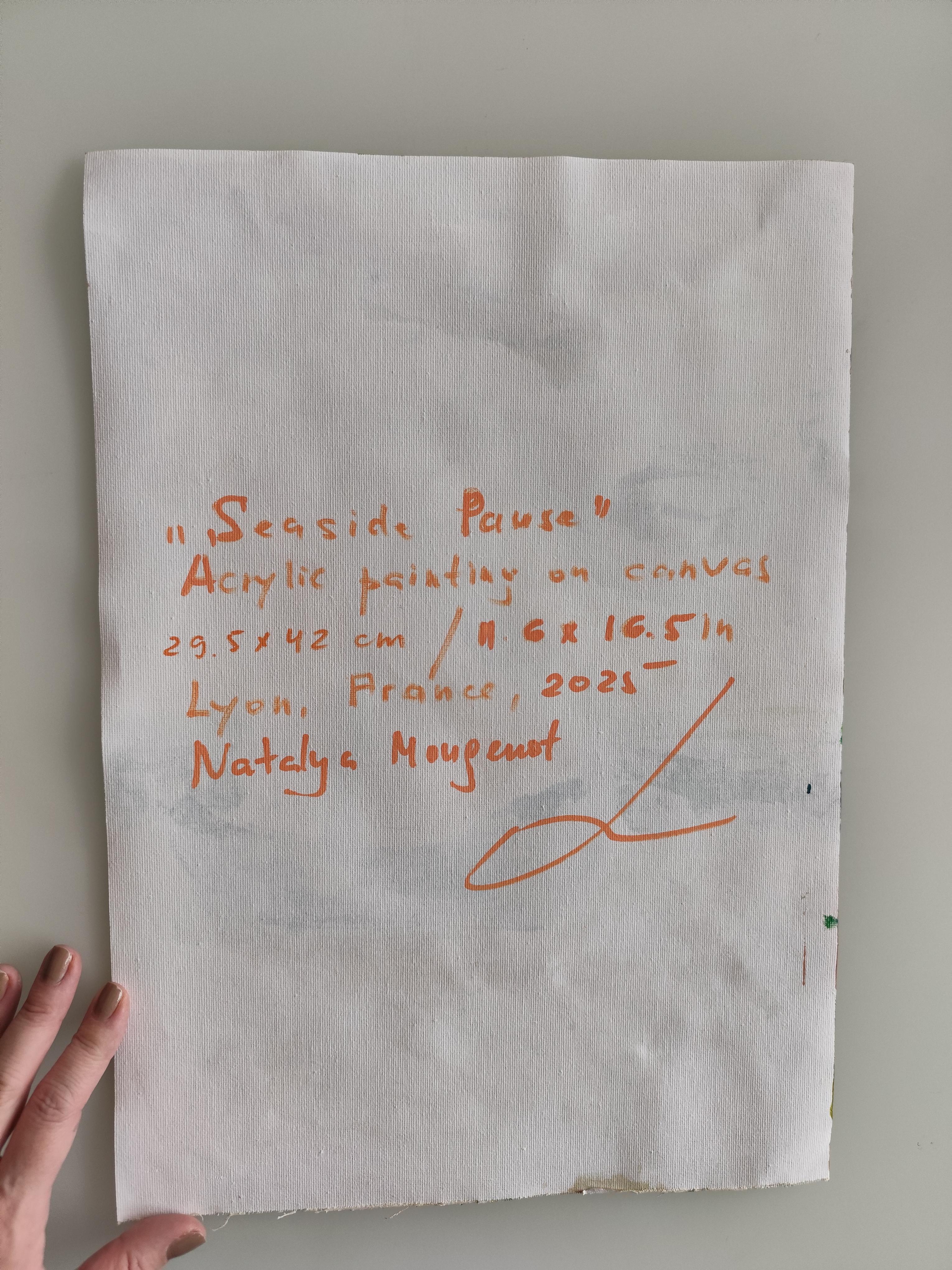 Contemporary abstract Impressionist nature painting boat beach 