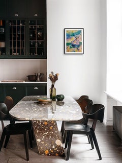 Quadro astratto contemporaneo di natura impressionista barca spiaggia "Pausa mare"