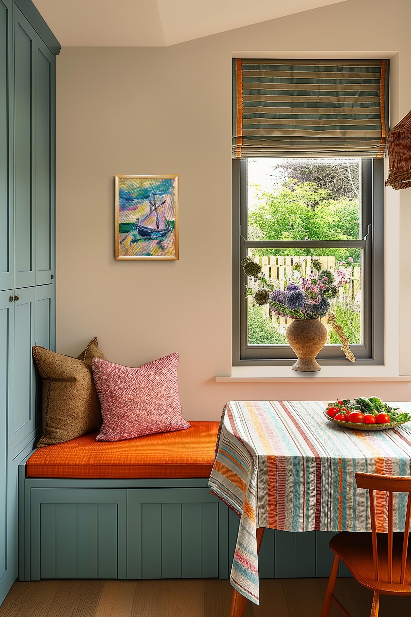 Contemporary abstract Impressionist nature painting boat beach 