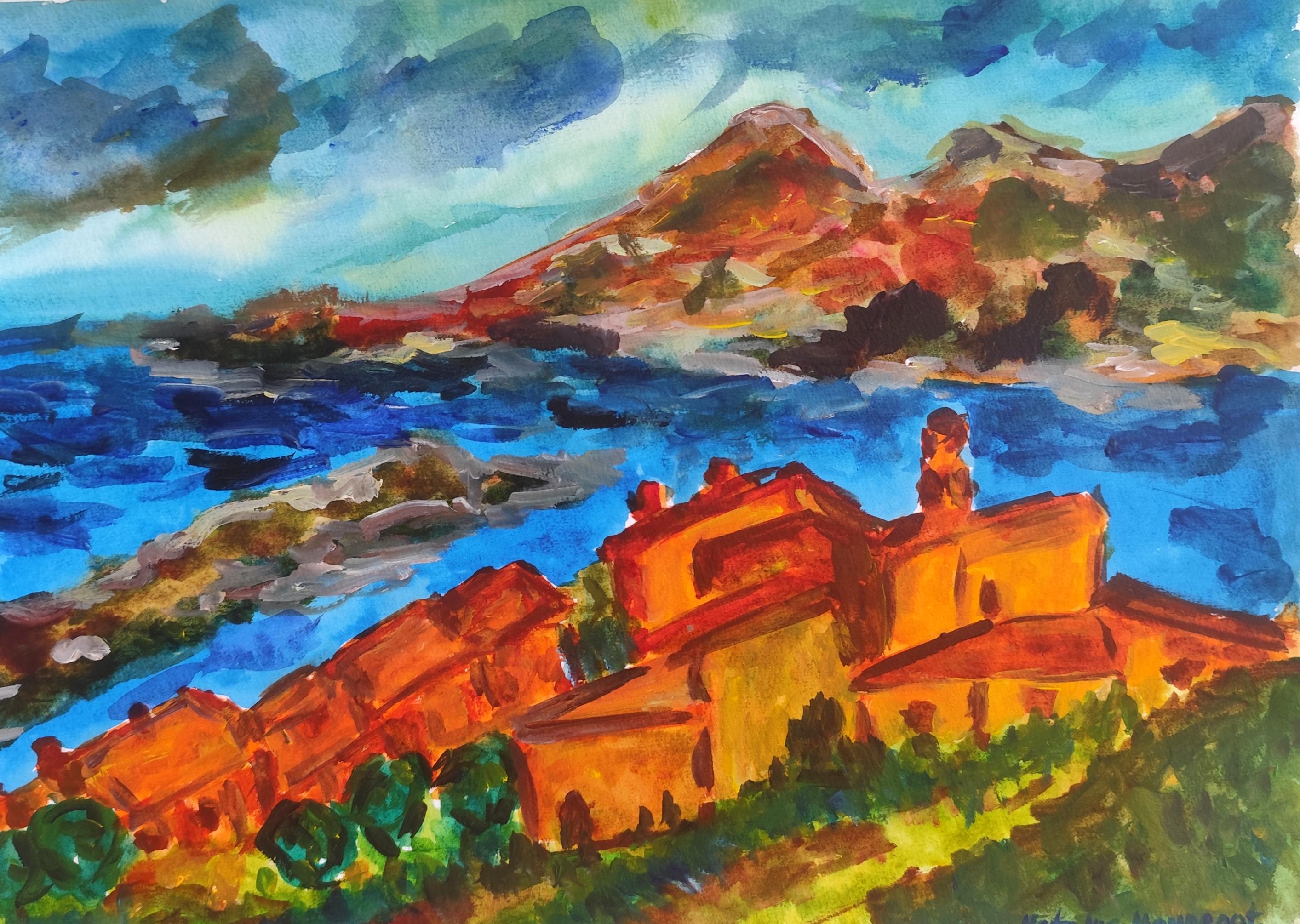 Mougenot Natalya Abstract Painting – Zeitgenössisches abstraktes impressionistisches Nature Gemälde "Stiller Morgen in der Provence"