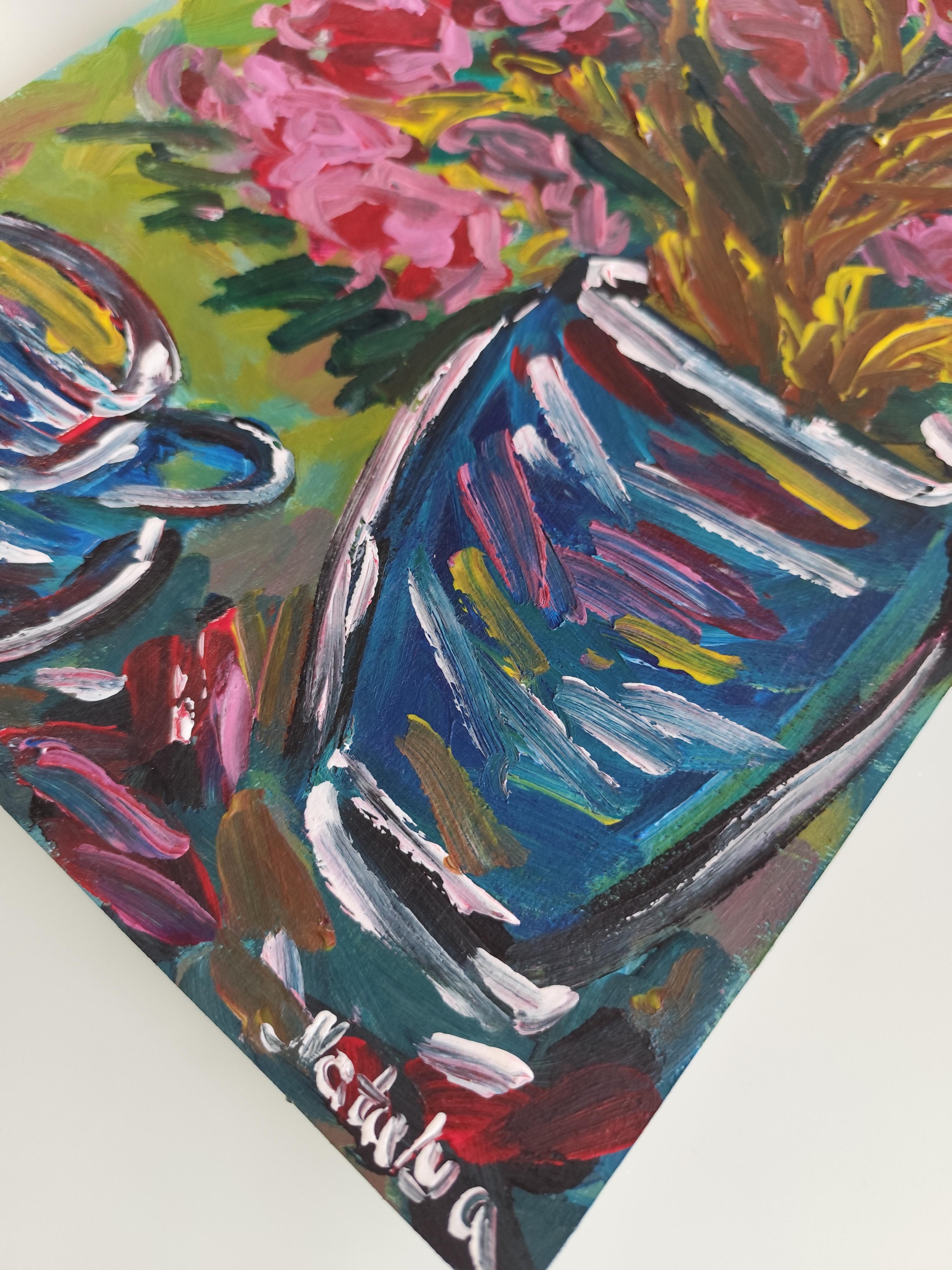 Opera d'arte astratta contemporanea di natura morta impressionista 
