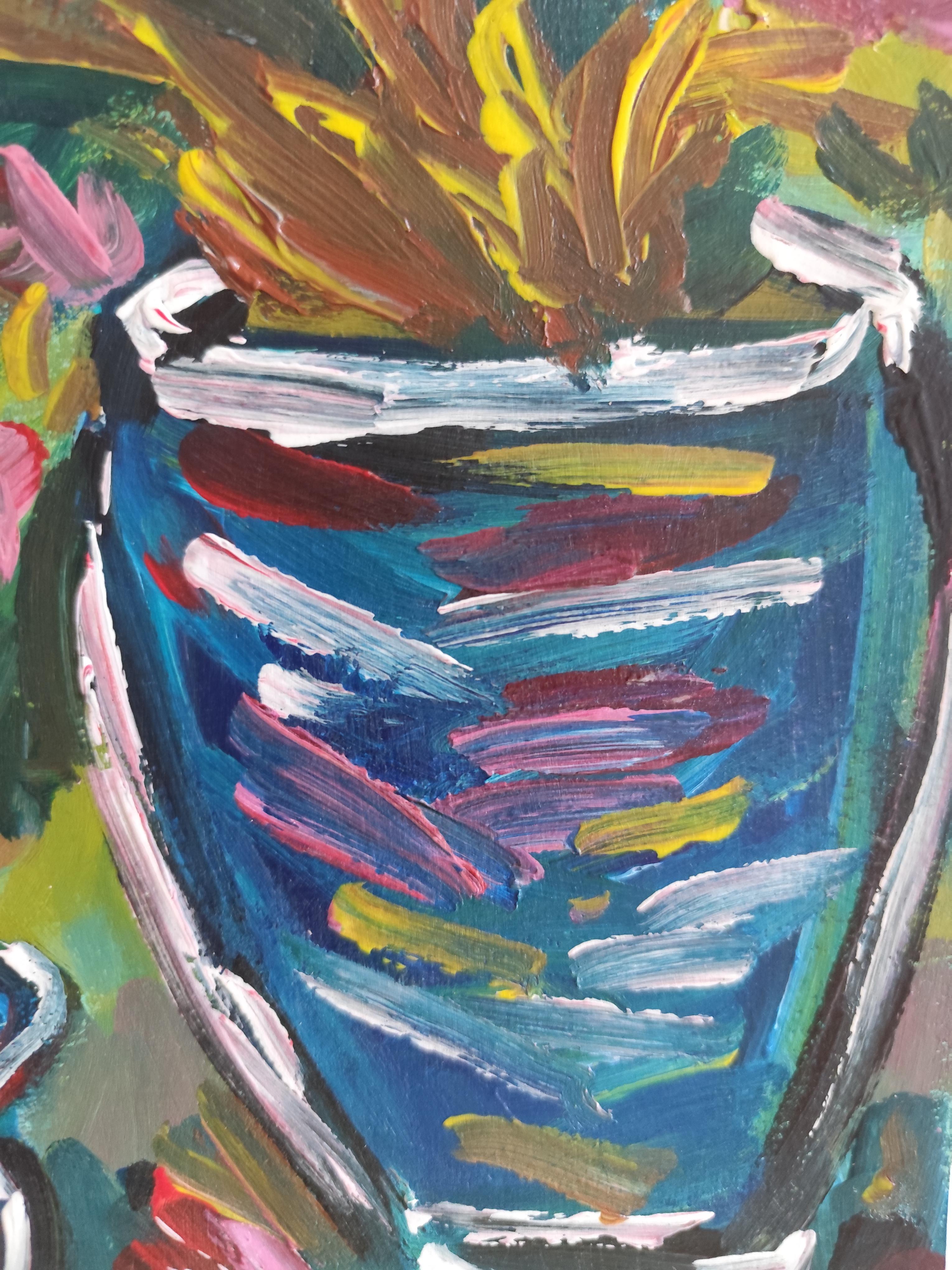 Opera d'arte astratta contemporanea di natura morta impressionista 