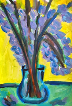 Pintura floral contemporánea abstracta impresionista de bodegón "Velo floreciente"