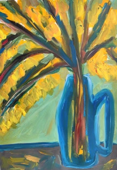 Contemporary abstract impressionist still life floral painting "Golden Bloom"