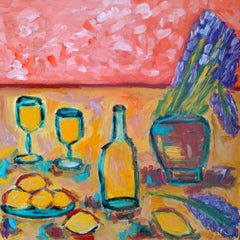 Contemporary abstract impressionist still-life painting "Lavender and lemons"